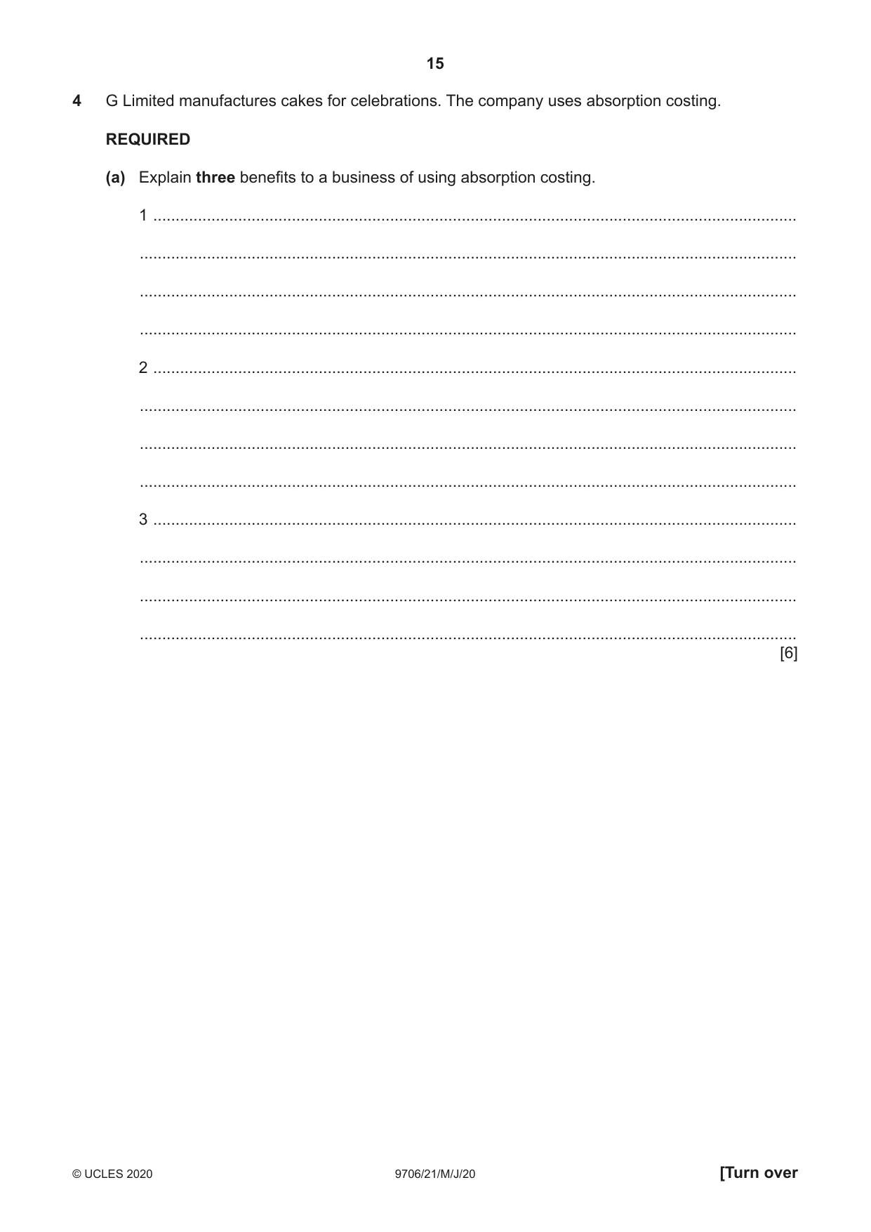 Cambridge A Level Accounting 9706 2020 May/June Paper 2 · Variant 1 question paper, page 15 of 20