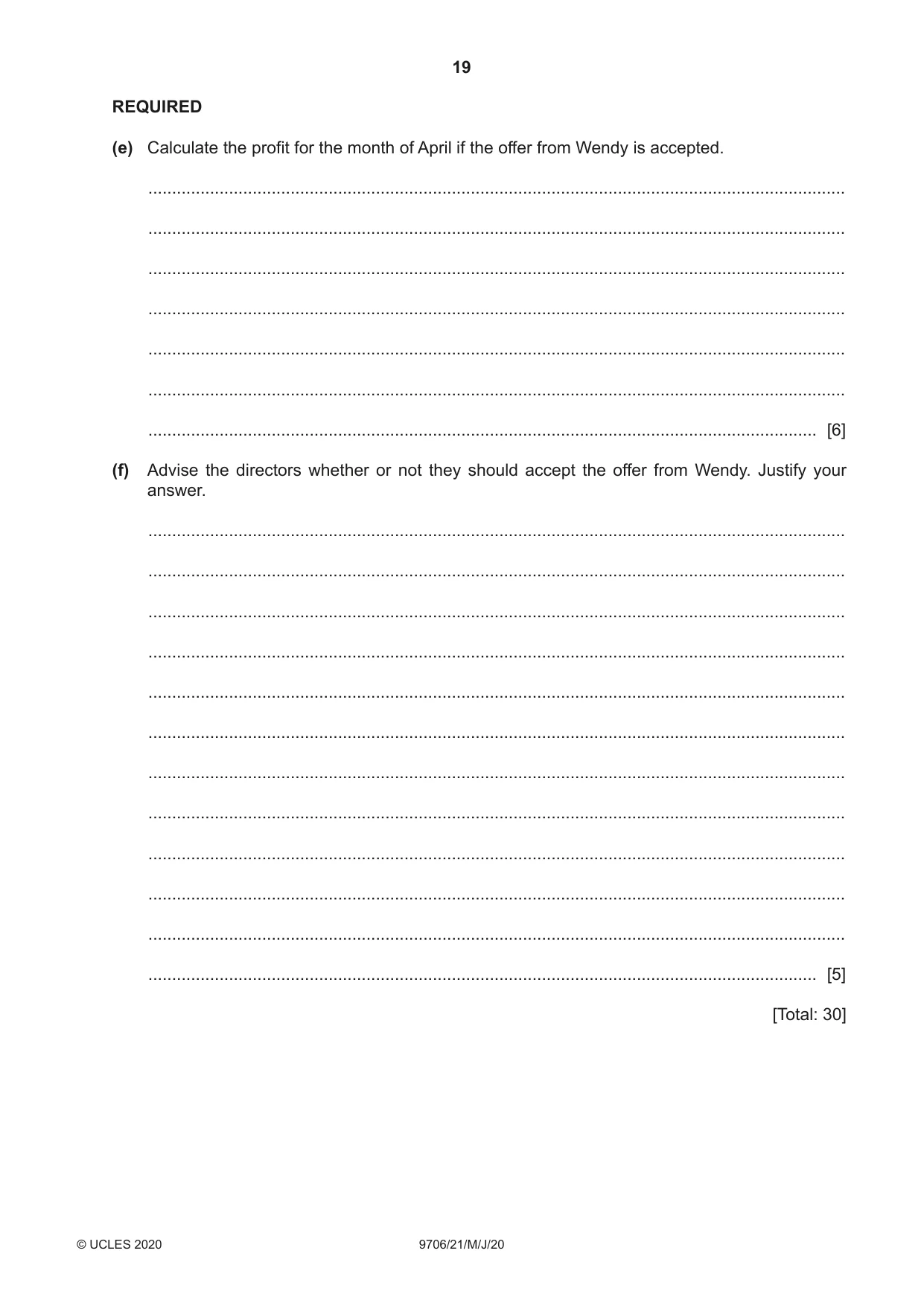 Cambridge A Level Accounting 9706 2020 May/June Paper 2 · Variant 1 question paper, page 19 of 20