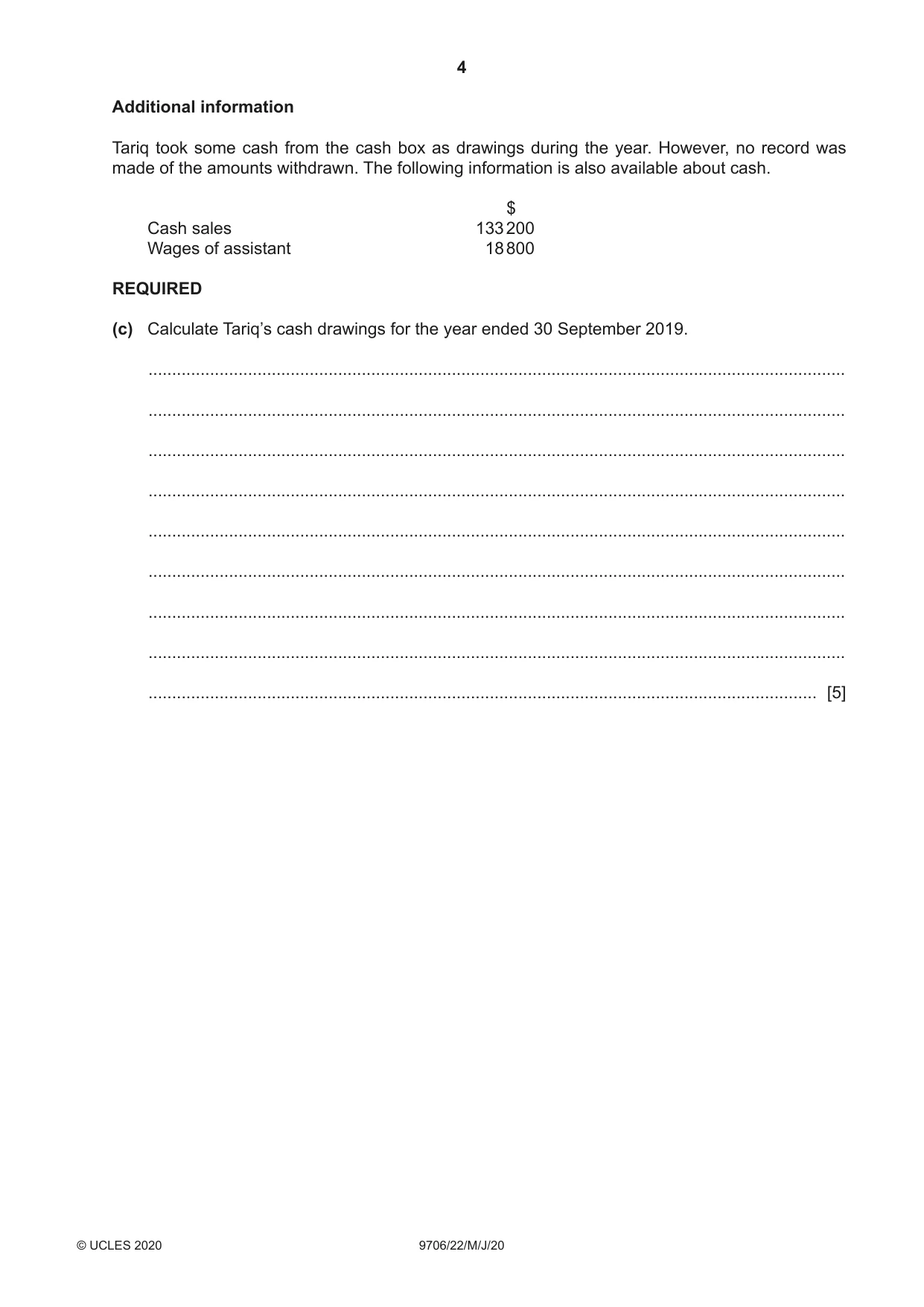 Cambridge A Level Accounting 9706 2020 May/June Paper 2 · Variant 2 question paper, page 4 of 20
