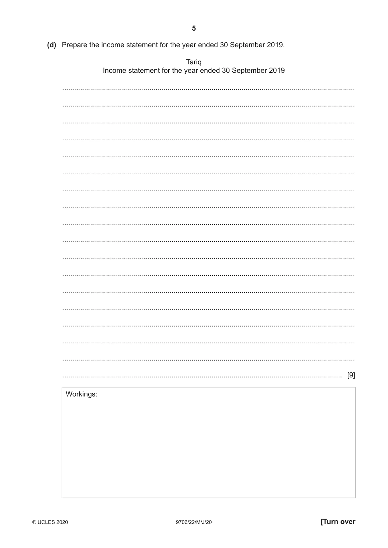 Cambridge A Level Accounting 9706 2020 May/June Paper 2 · Variant 2 question paper, page 5 of 20