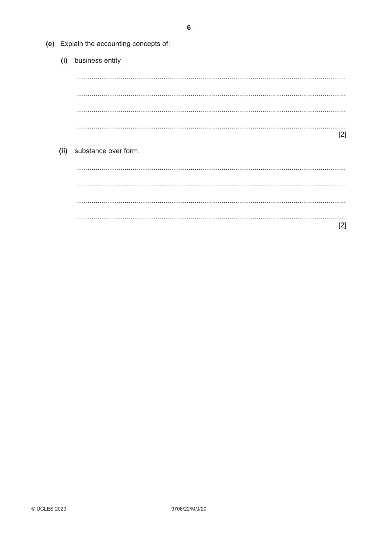 Cambridge A Level Accounting 9706 2020 May/June Paper 2 · Variant 2 question paper, page 6 of 20
