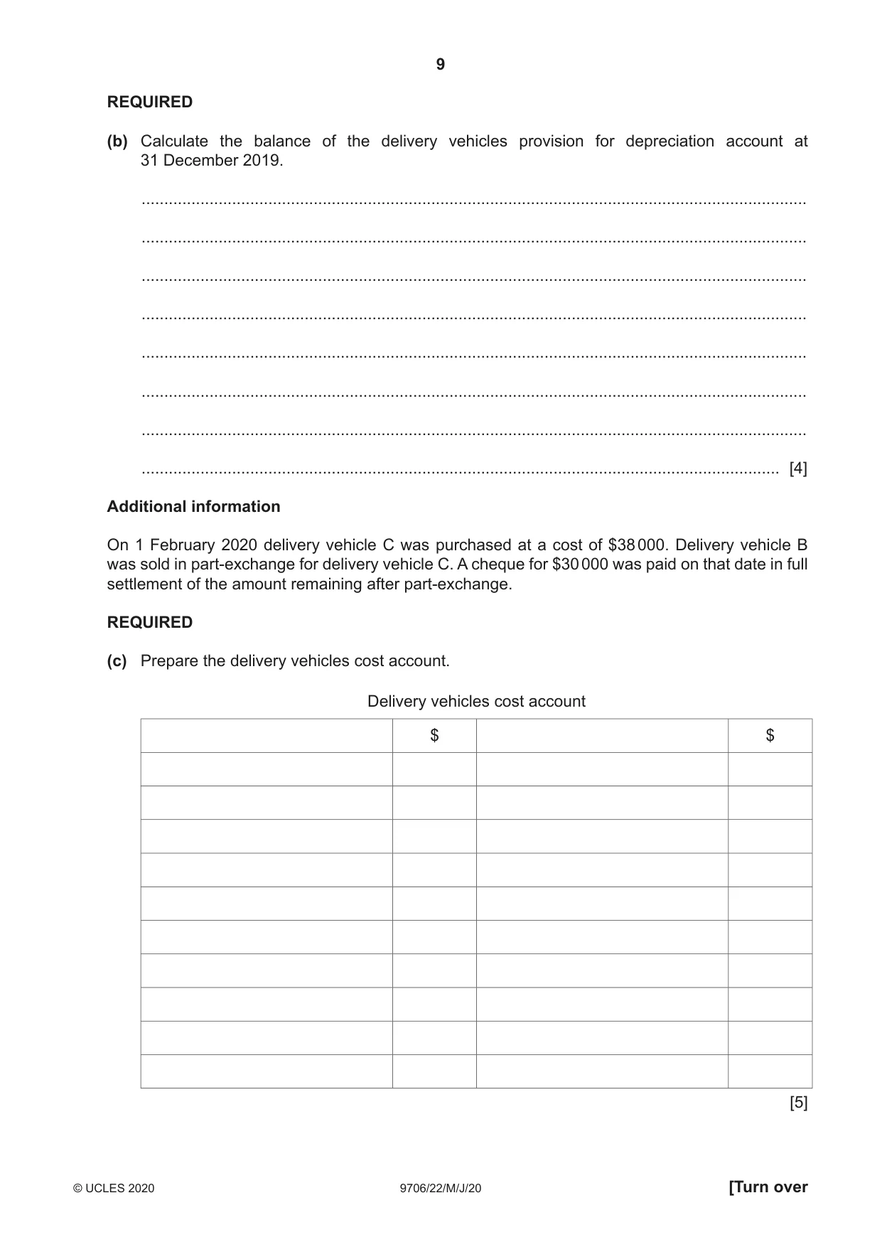 Cambridge A Level Accounting 9706 2020 May/June Paper 2 · Variant 2 question paper, page 9 of 20