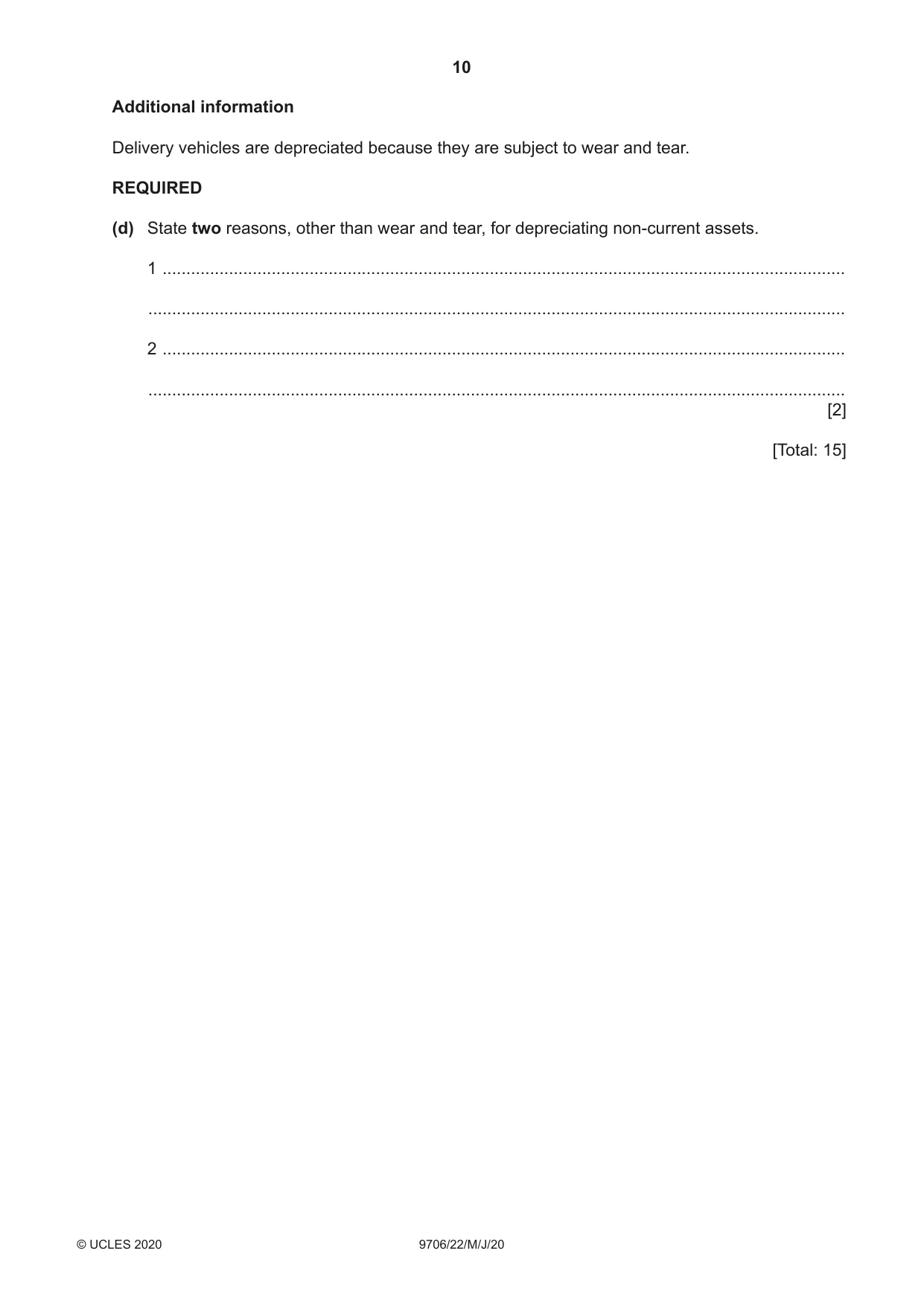 Cambridge A Level Accounting 9706 2020 May/June Paper 2 · Variant 2 question paper, page 10 of 20