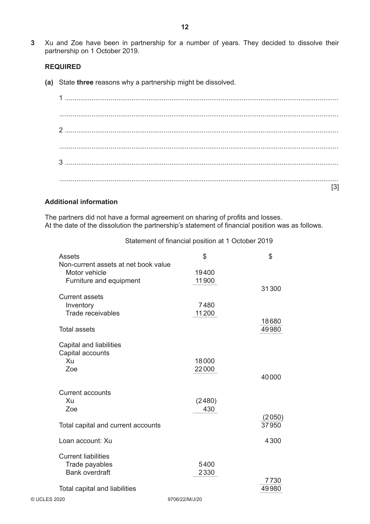 Cambridge A Level Accounting 9706 2020 May/June Paper 2 · Variant 2 question paper, page 12 of 20