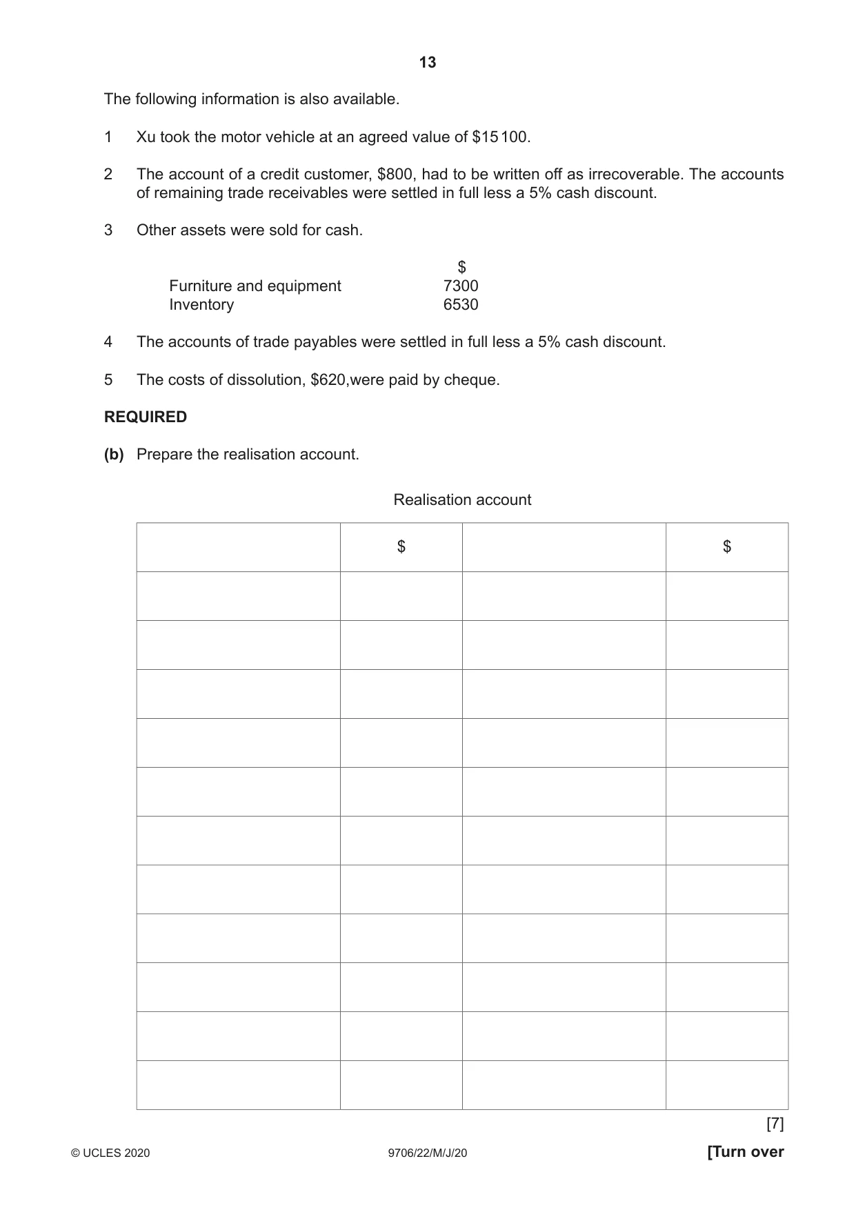 Cambridge A Level Accounting 9706 2020 May/June Paper 2 · Variant 2 question paper, page 13 of 20