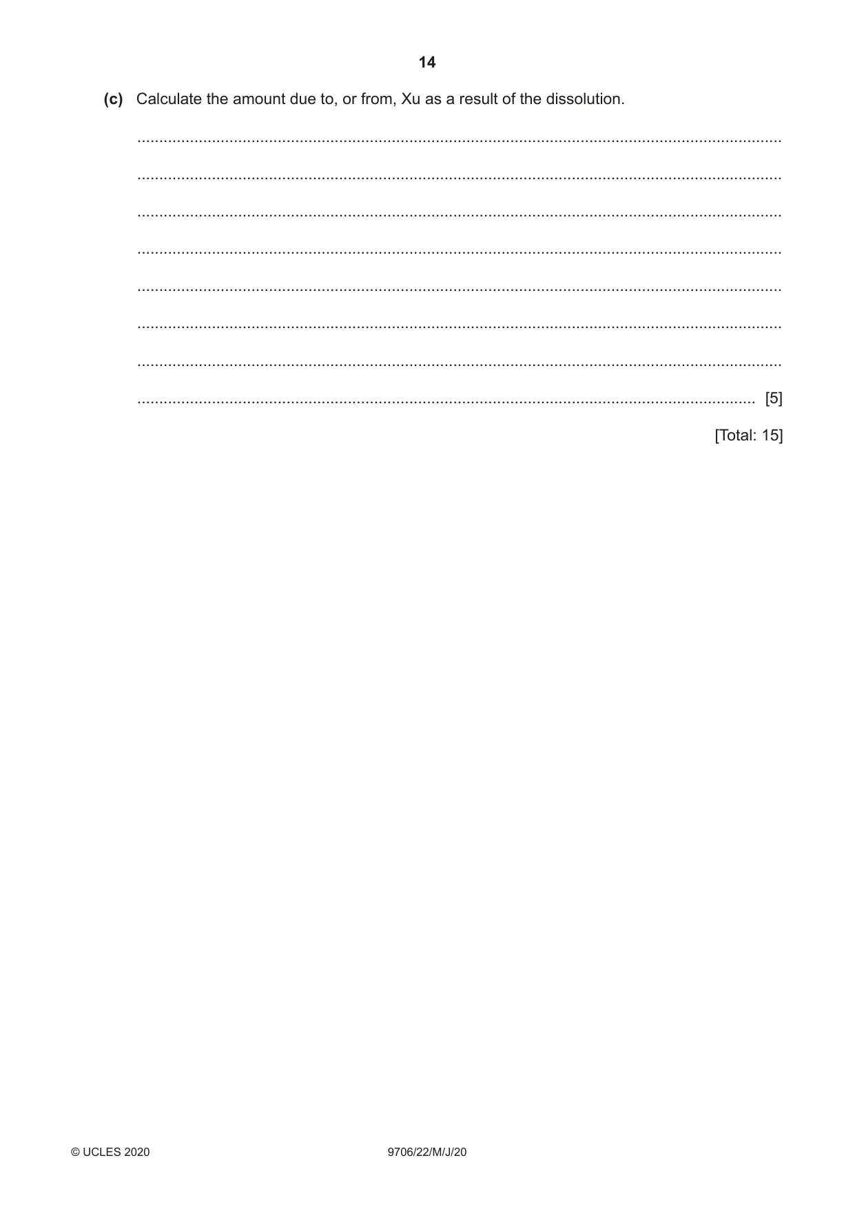 Cambridge A Level Accounting 9706 2020 May/June Paper 2 · Variant 2 question paper, page 14 of 20