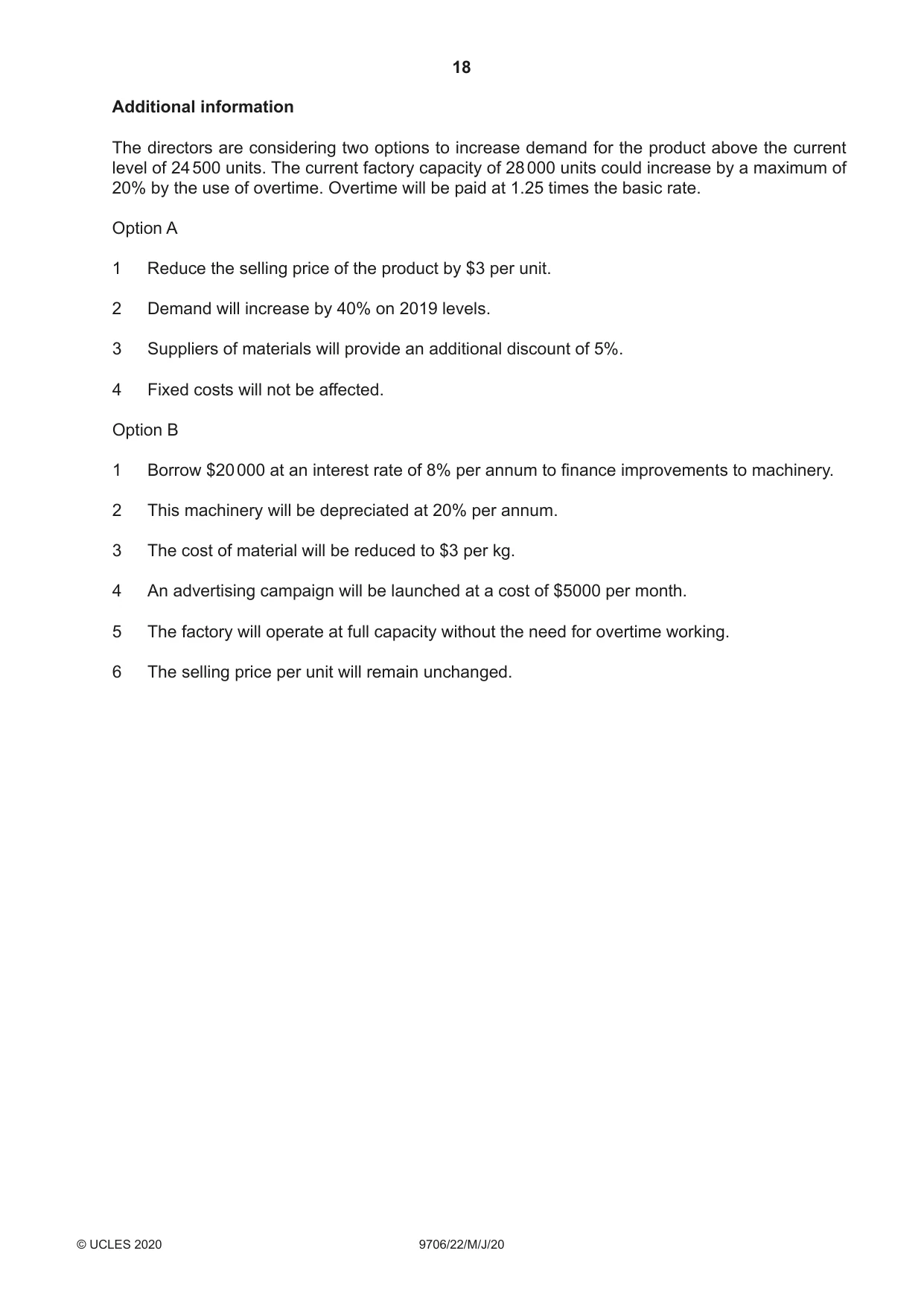 Cambridge A Level Accounting 9706 2020 May/June Paper 2 · Variant 2 question paper, page 18 of 20