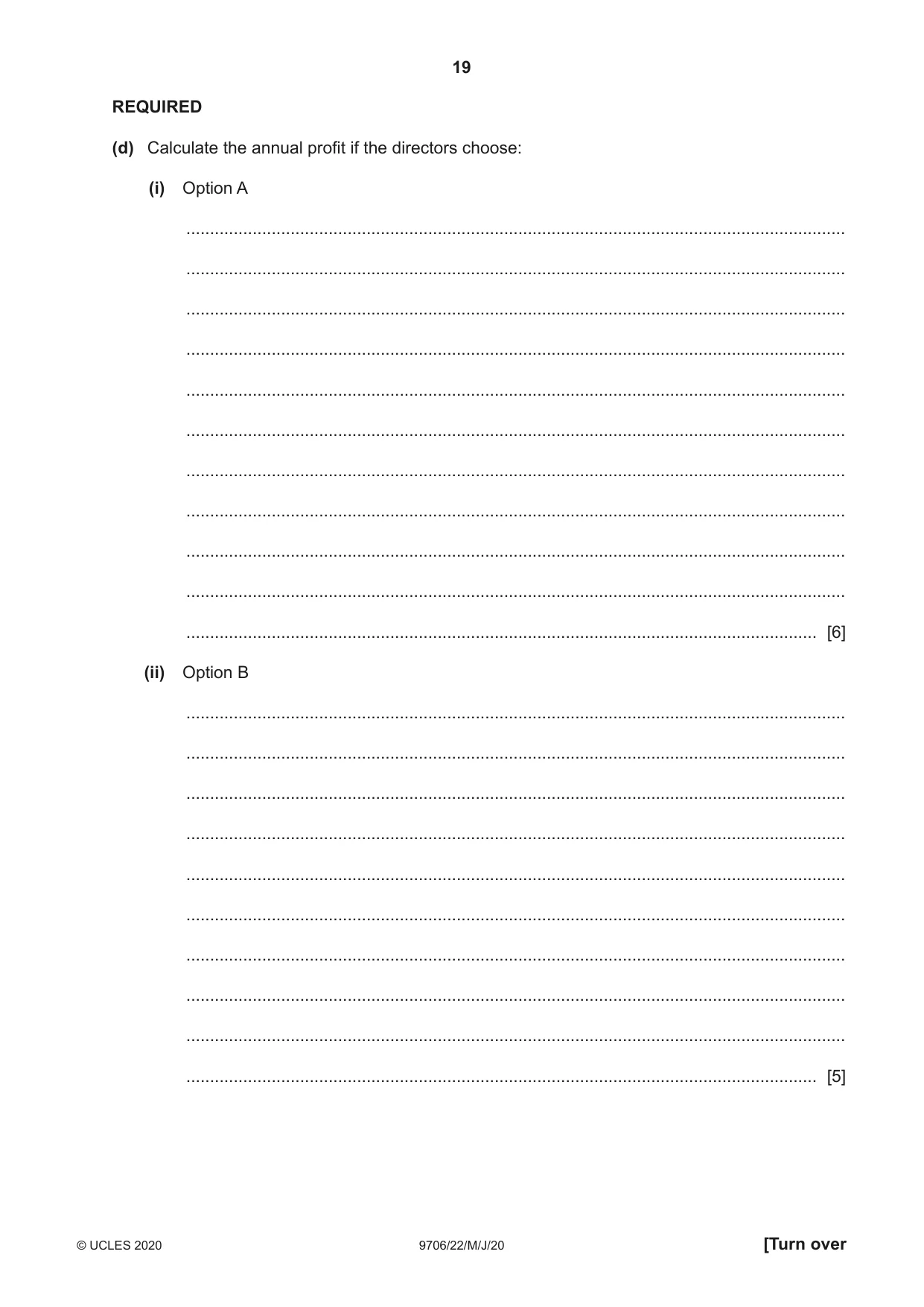 Cambridge A Level Accounting 9706 2020 May/June Paper 2 · Variant 2 question paper, page 19 of 20