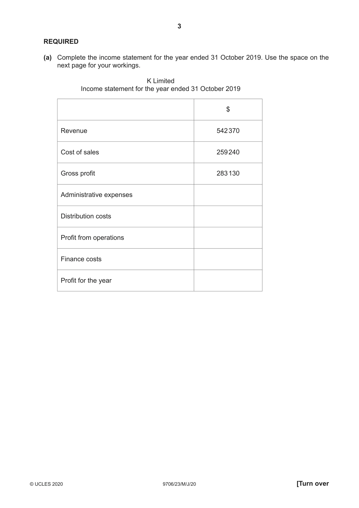 Cambridge A Level Accounting 9706 2020 May/June Paper 2 · Variant 3 question paper, page 3 of 20