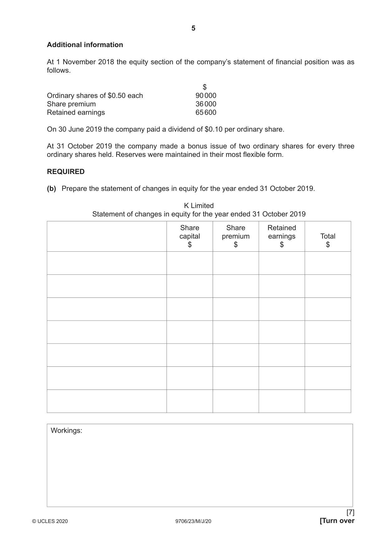 Cambridge A Level Accounting 9706 2020 May/June Paper 2 · Variant 3 question paper, page 5 of 20