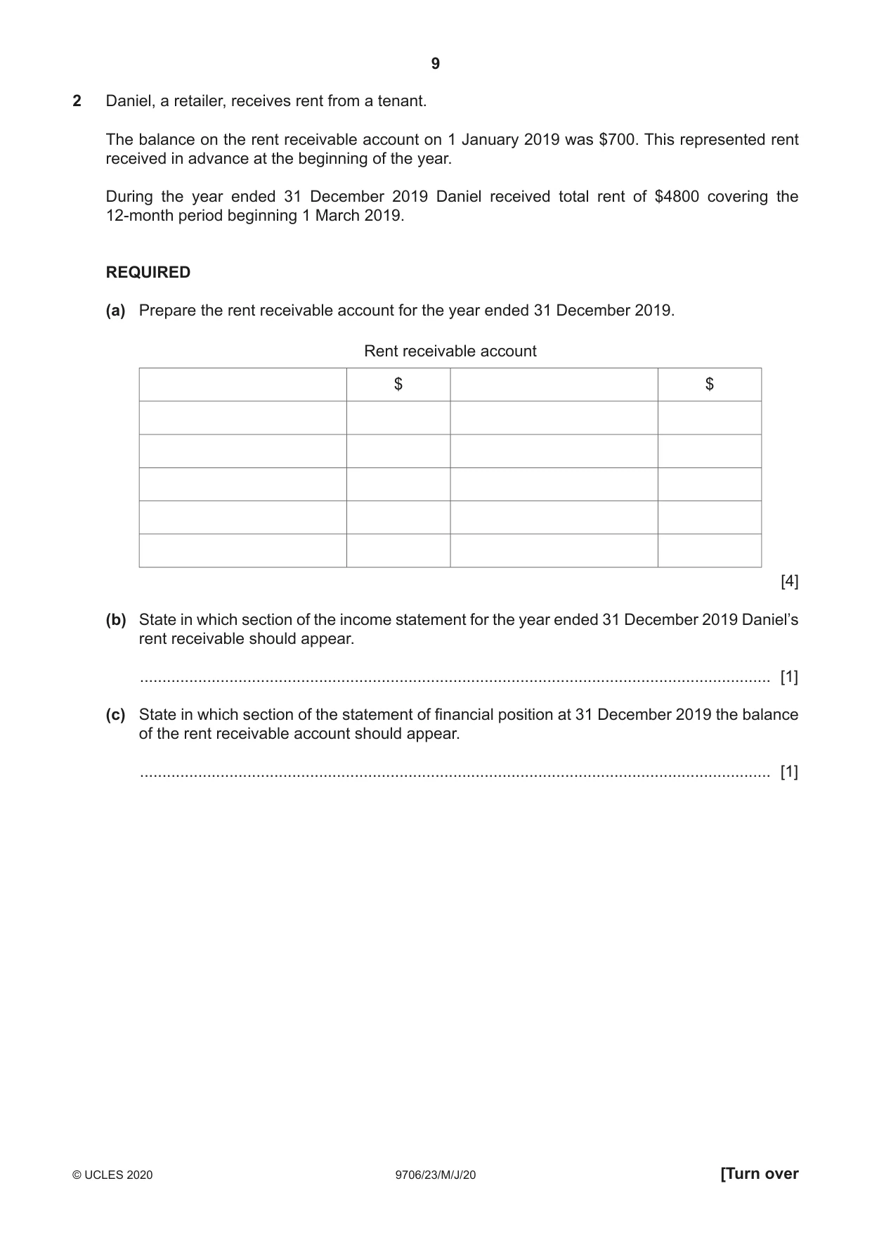 Cambridge A Level Accounting 9706 2020 May/June Paper 2 · Variant 3 question paper, page 9 of 20