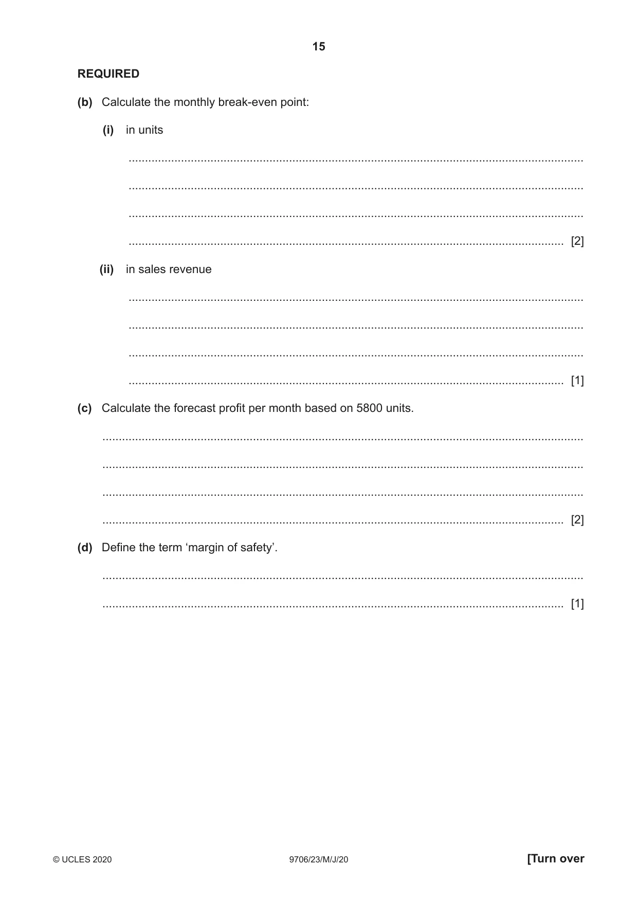 Cambridge A Level Accounting 9706 2020 May/June Paper 2 · Variant 3 question paper, page 15 of 20