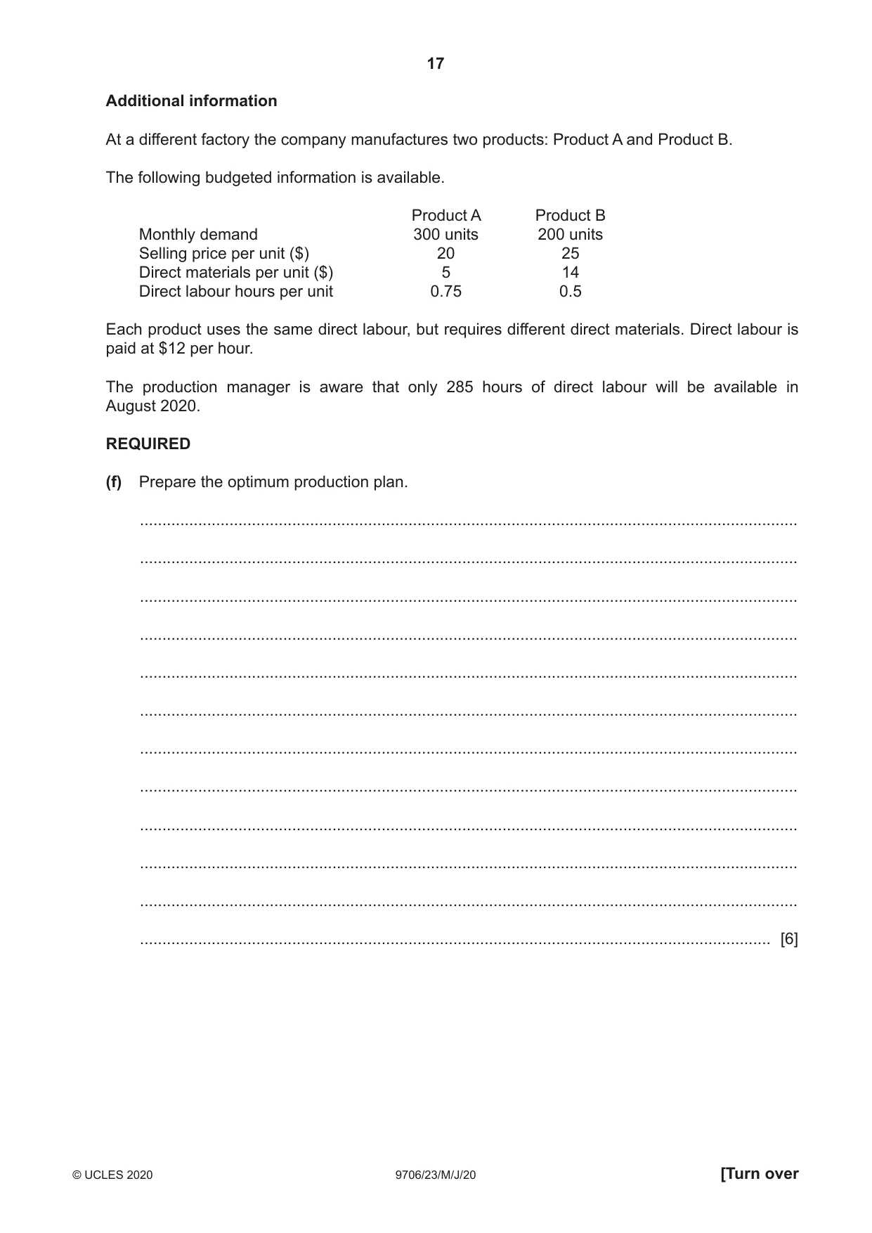Cambridge A Level Accounting 9706 2020 May/June Paper 2 · Variant 3 question paper, page 17 of 20