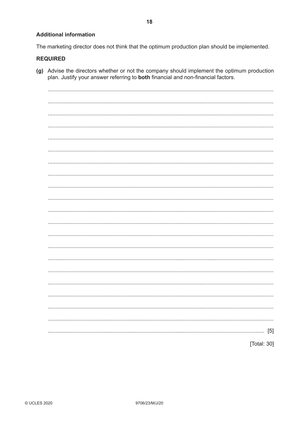 Cambridge A Level Accounting 9706 2020 May/June Paper 2 · Variant 3 question paper, page 18 of 20