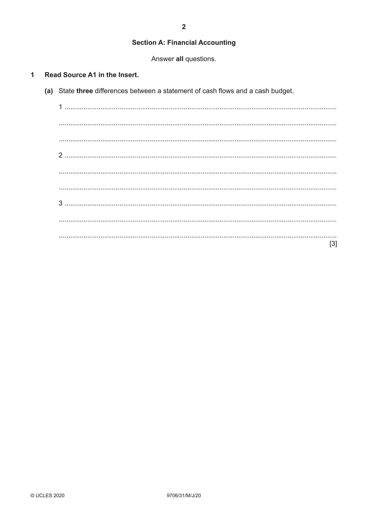 Cambridge A Level Accounting 9706 2020 May/June Paper 3 · Variant 1 question paper, page 2 of 28