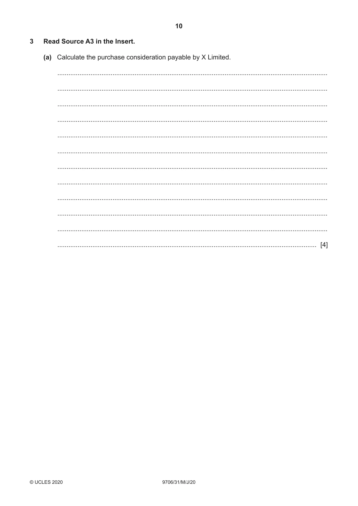 Cambridge A Level Accounting 9706 2020 May/June Paper 3 · Variant 1 question paper, page 10 of 28