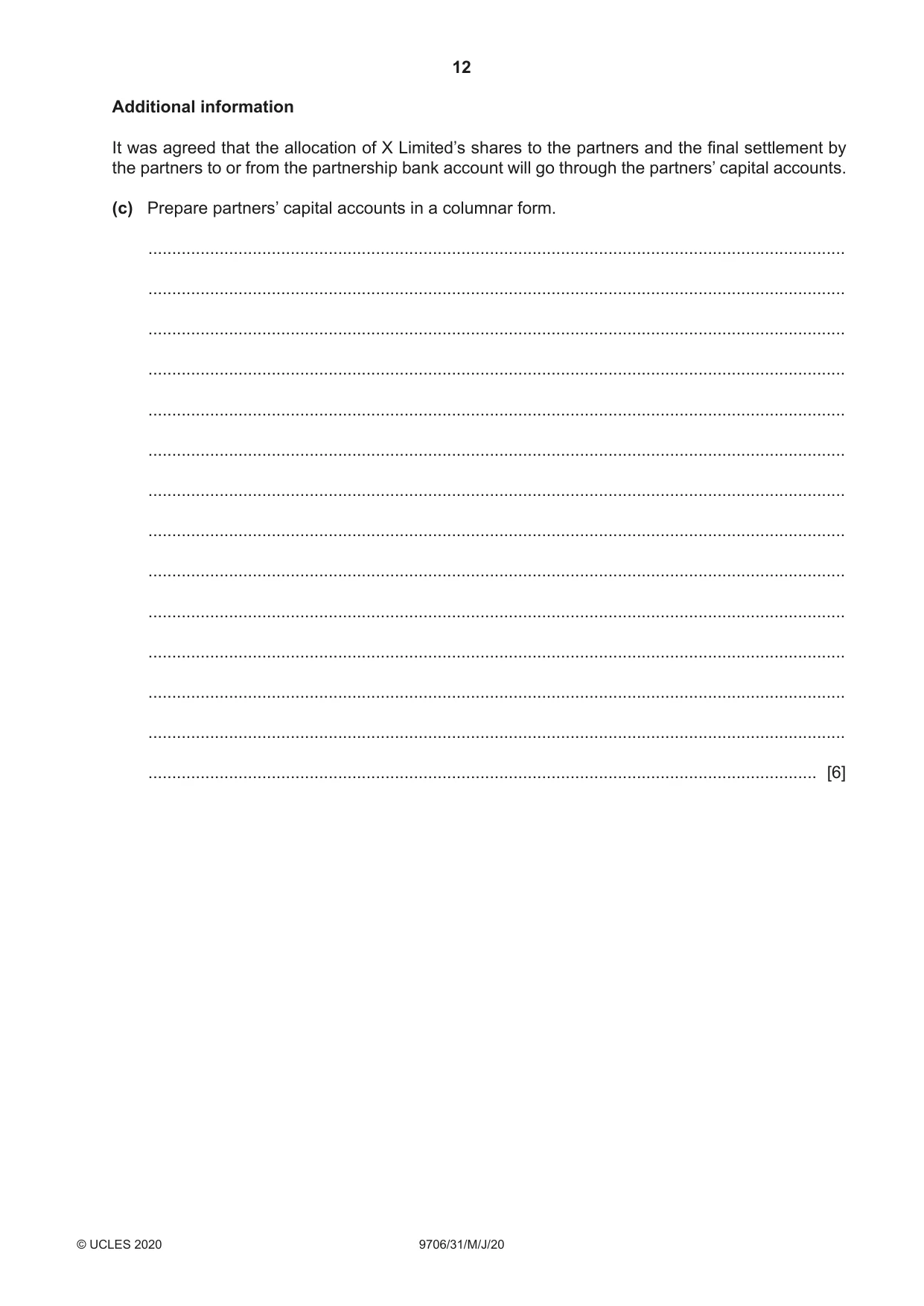 Cambridge A Level Accounting 9706 2020 May/June Paper 3 · Variant 1 question paper, page 12 of 28