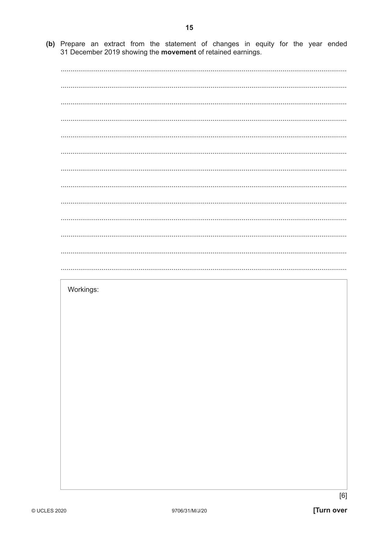 Cambridge A Level Accounting 9706 2020 May/June Paper 3 · Variant 1 question paper, page 15 of 28