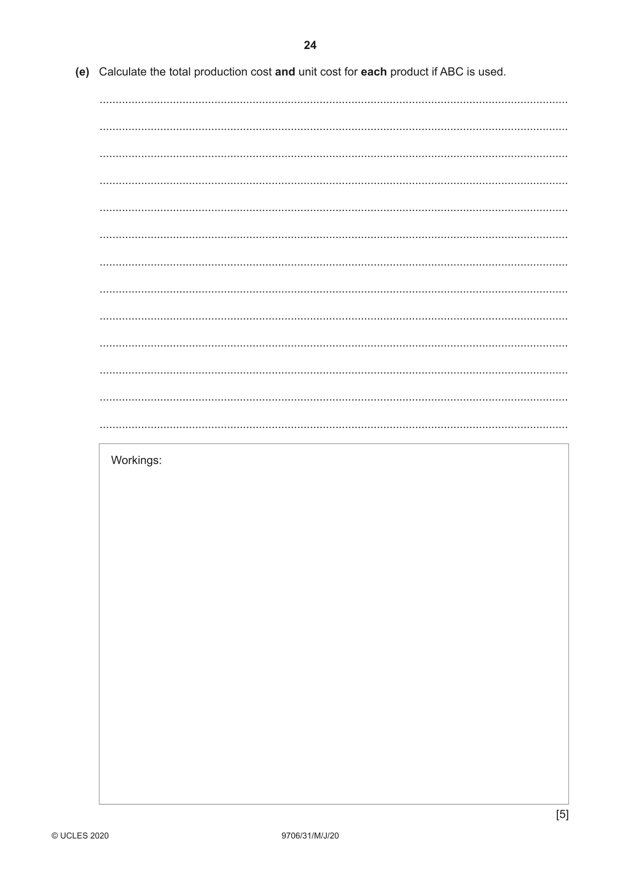 Cambridge A Level Accounting 9706 2020 May/June Paper 3 · Variant 1 question paper, page 24 of 28