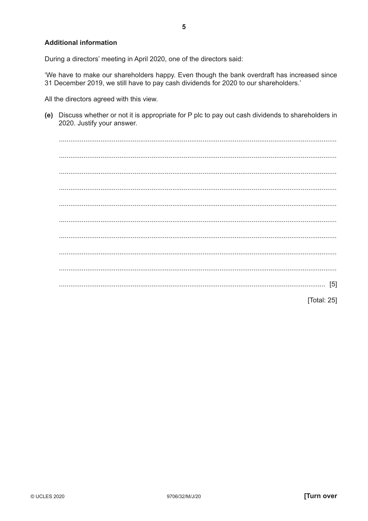 Cambridge A Level Accounting 9706 2020 May/June Paper 3 · Variant 2 question paper, page 5 of 24
