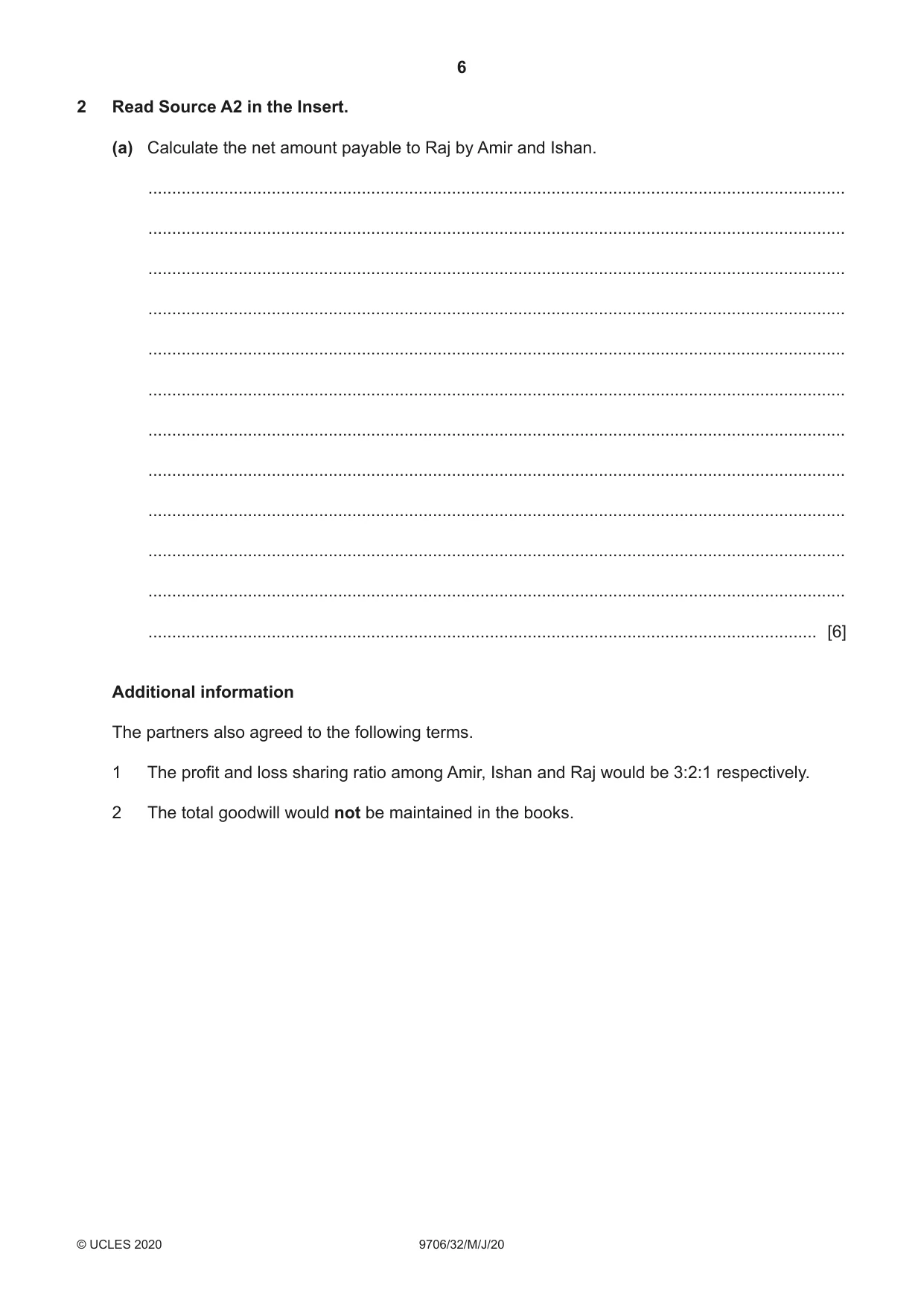 Cambridge A Level Accounting 9706 2020 May/June Paper 3 · Variant 2 question paper, page 6 of 24