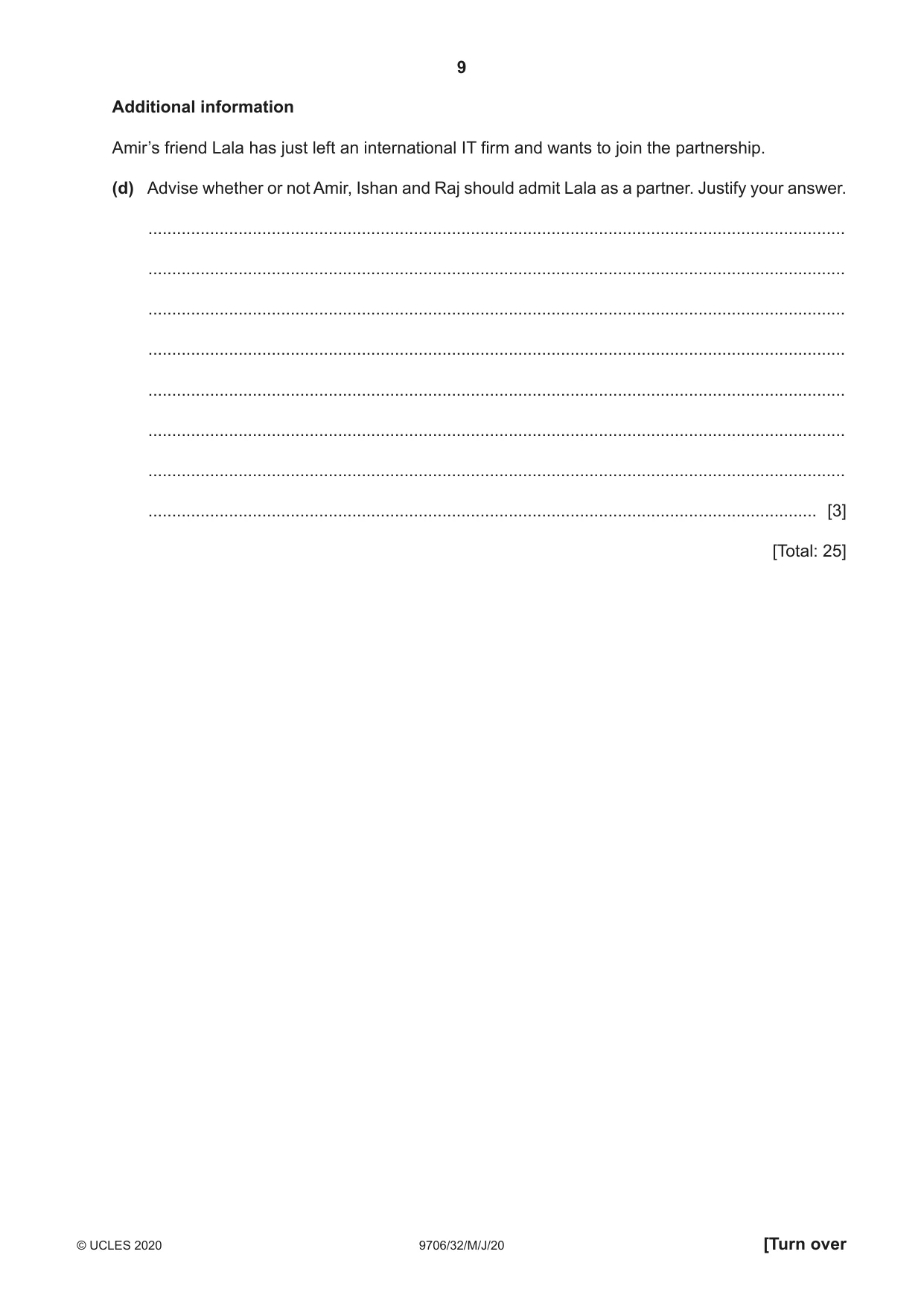 Cambridge A Level Accounting 9706 2020 May/June Paper 3 · Variant 2 question paper, page 9 of 24