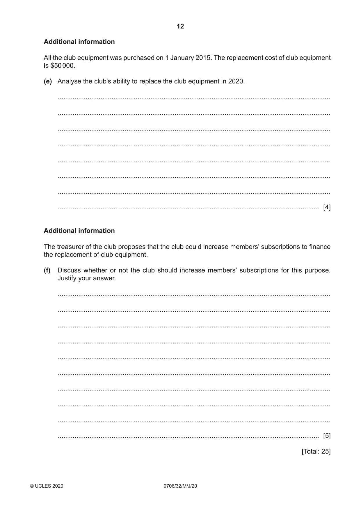 Cambridge A Level Accounting 9706 2020 May/June Paper 3 · Variant 2 question paper, page 12 of 24