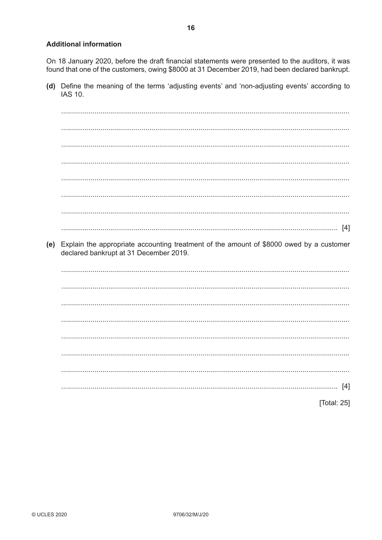 Cambridge A Level Accounting 9706 2020 May/June Paper 3 · Variant 2 question paper, page 16 of 24