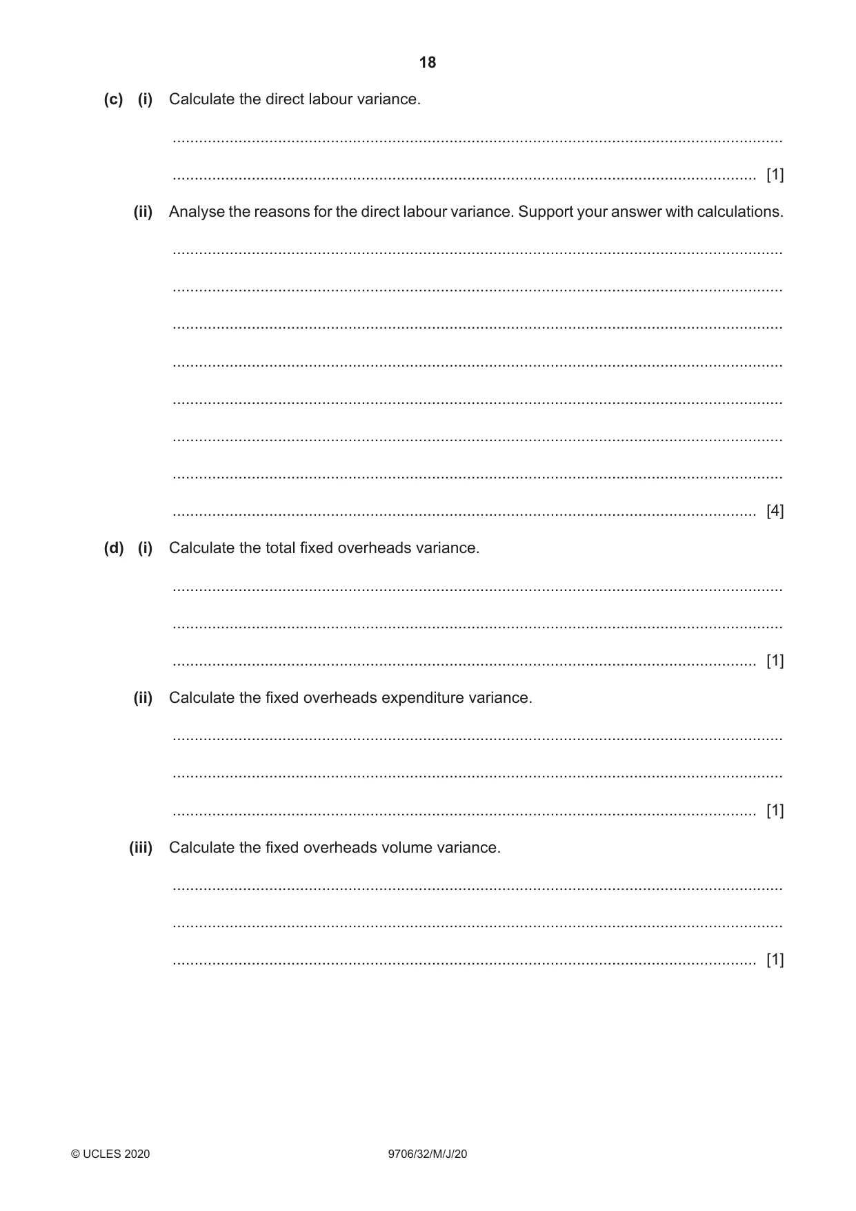 Cambridge A Level Accounting 9706 2020 May/June Paper 3 · Variant 2 question paper, page 18 of 24