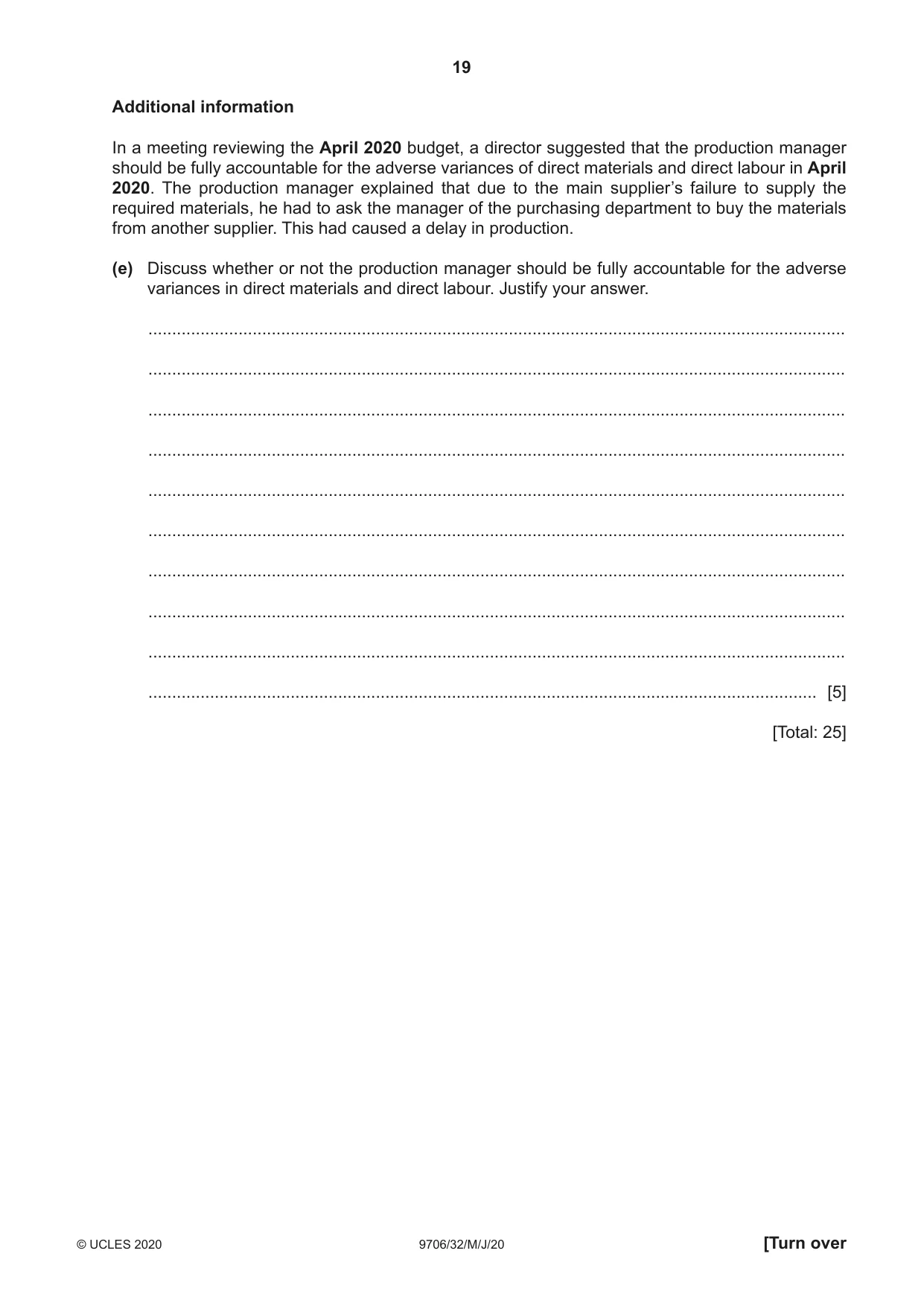 Cambridge A Level Accounting 9706 2020 May/June Paper 3 · Variant 2 question paper, page 19 of 24