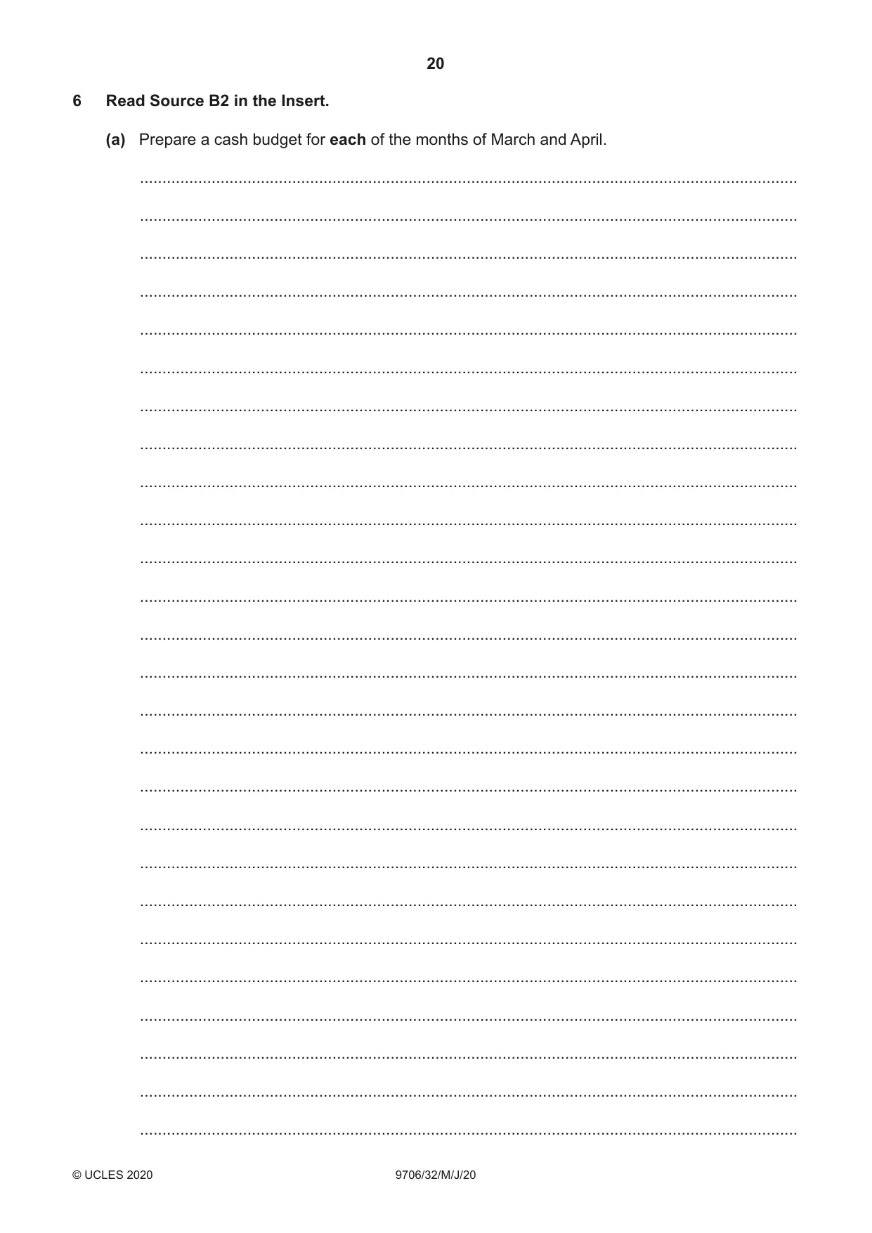 Cambridge A Level Accounting 9706 2020 May/June Paper 3 · Variant 2 question paper, page 20 of 24