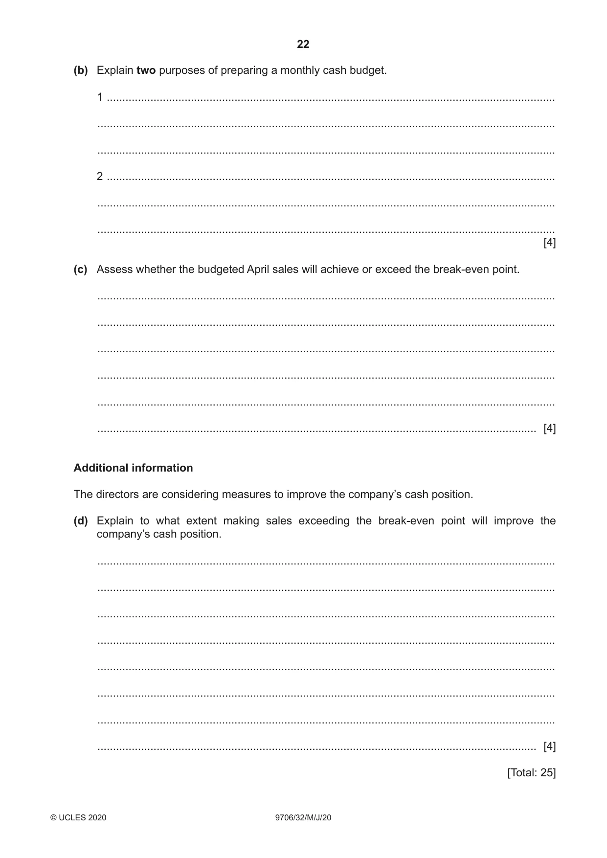 Cambridge A Level Accounting 9706 2020 May/June Paper 3 · Variant 2 question paper, page 22 of 24