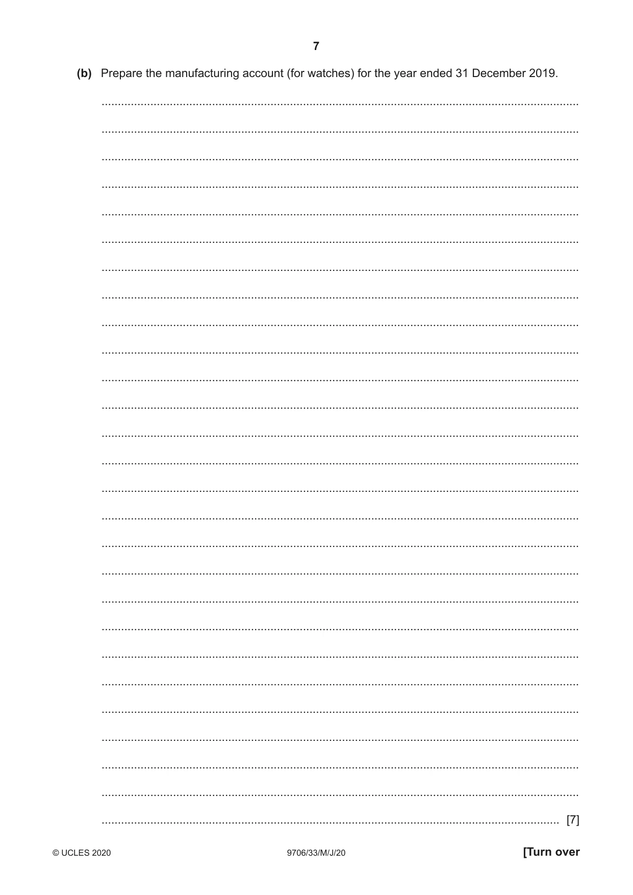 Cambridge A Level Accounting 9706 2020 May/June Paper 3 · Variant 3 question paper, page 7 of 28