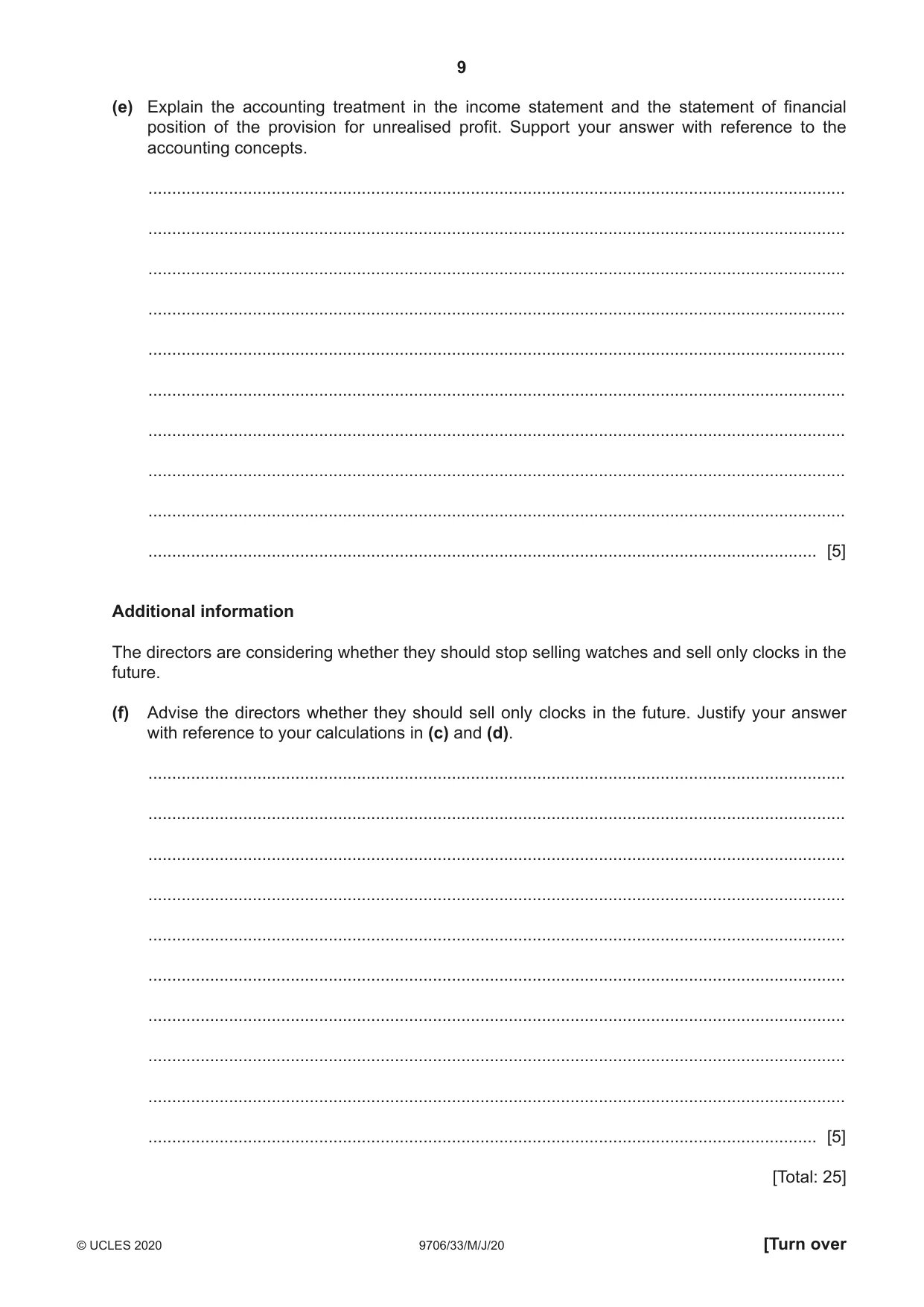 Cambridge A Level Accounting 9706 2020 May/June Paper 3 · Variant 3 question paper, page 9 of 28