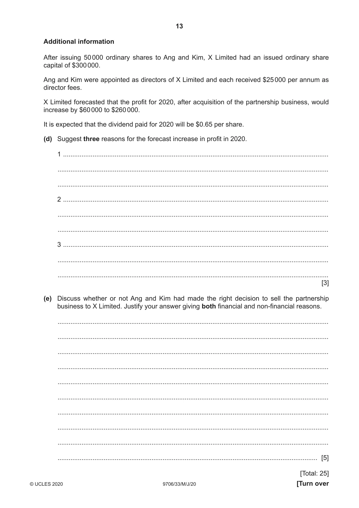 Cambridge A Level Accounting 9706 2020 May/June Paper 3 · Variant 3 question paper, page 13 of 28