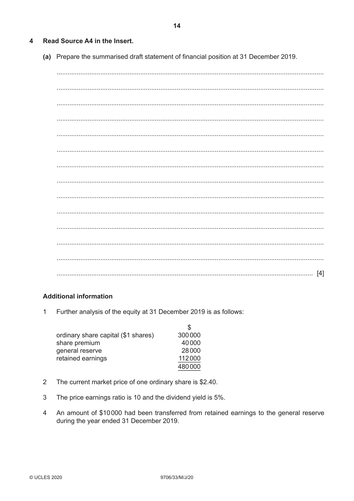 Cambridge A Level Accounting 9706 2020 May/June Paper 3 · Variant 3 question paper, page 14 of 28