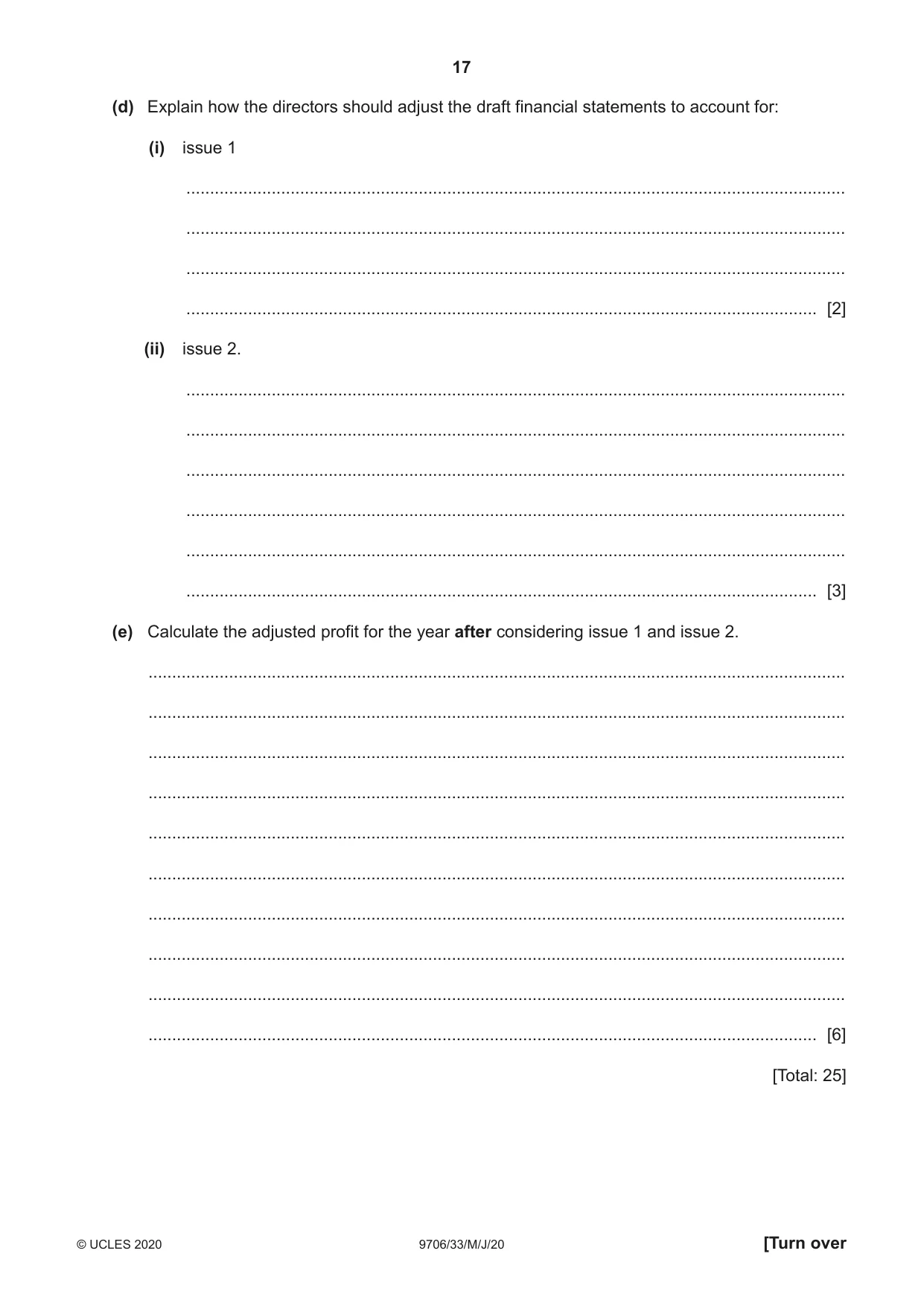 Cambridge A Level Accounting 9706 2020 May/June Paper 3 · Variant 3 question paper, page 17 of 28