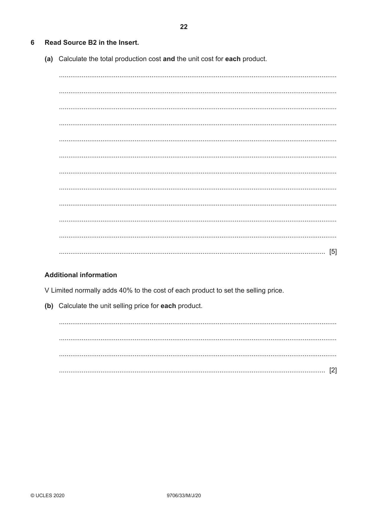 Cambridge A Level Accounting 9706 2020 May/June Paper 3 · Variant 3 question paper, page 22 of 28