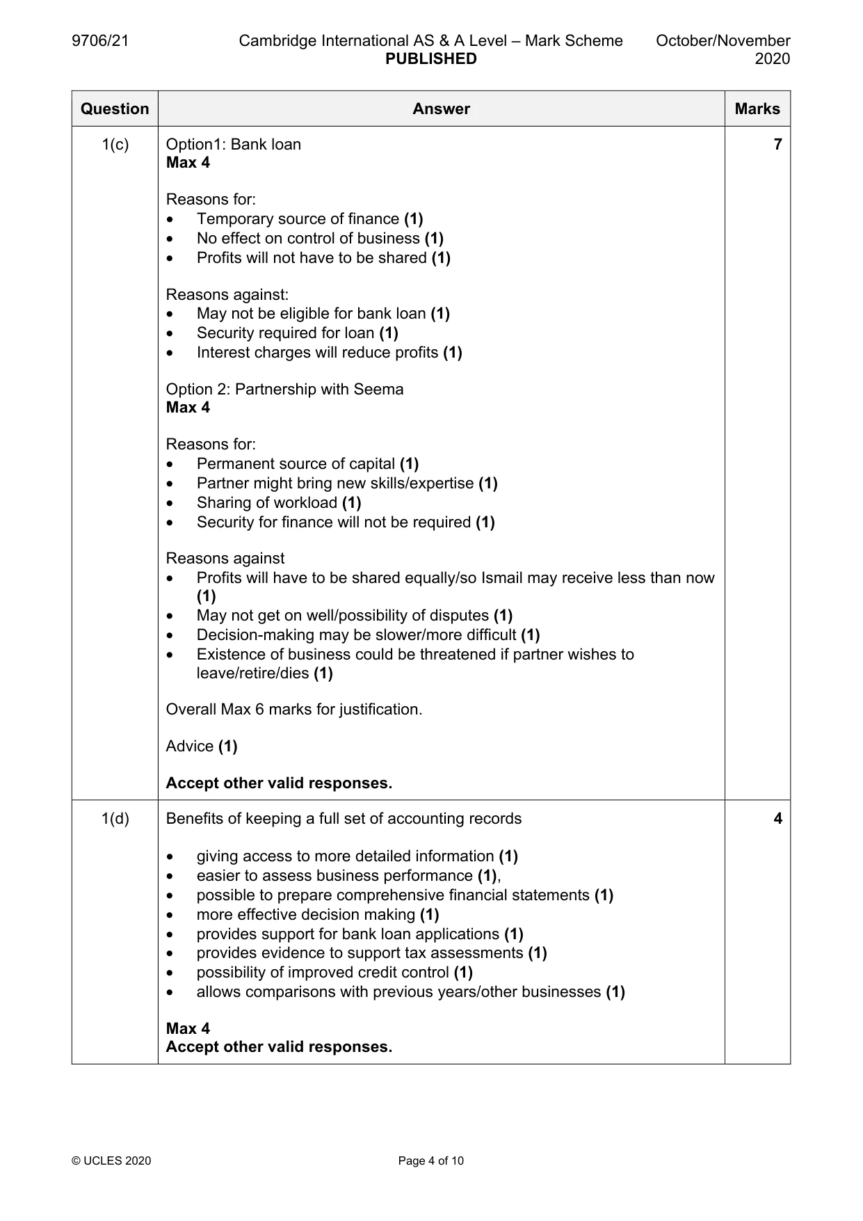 Mark scheme, page 4 of 10