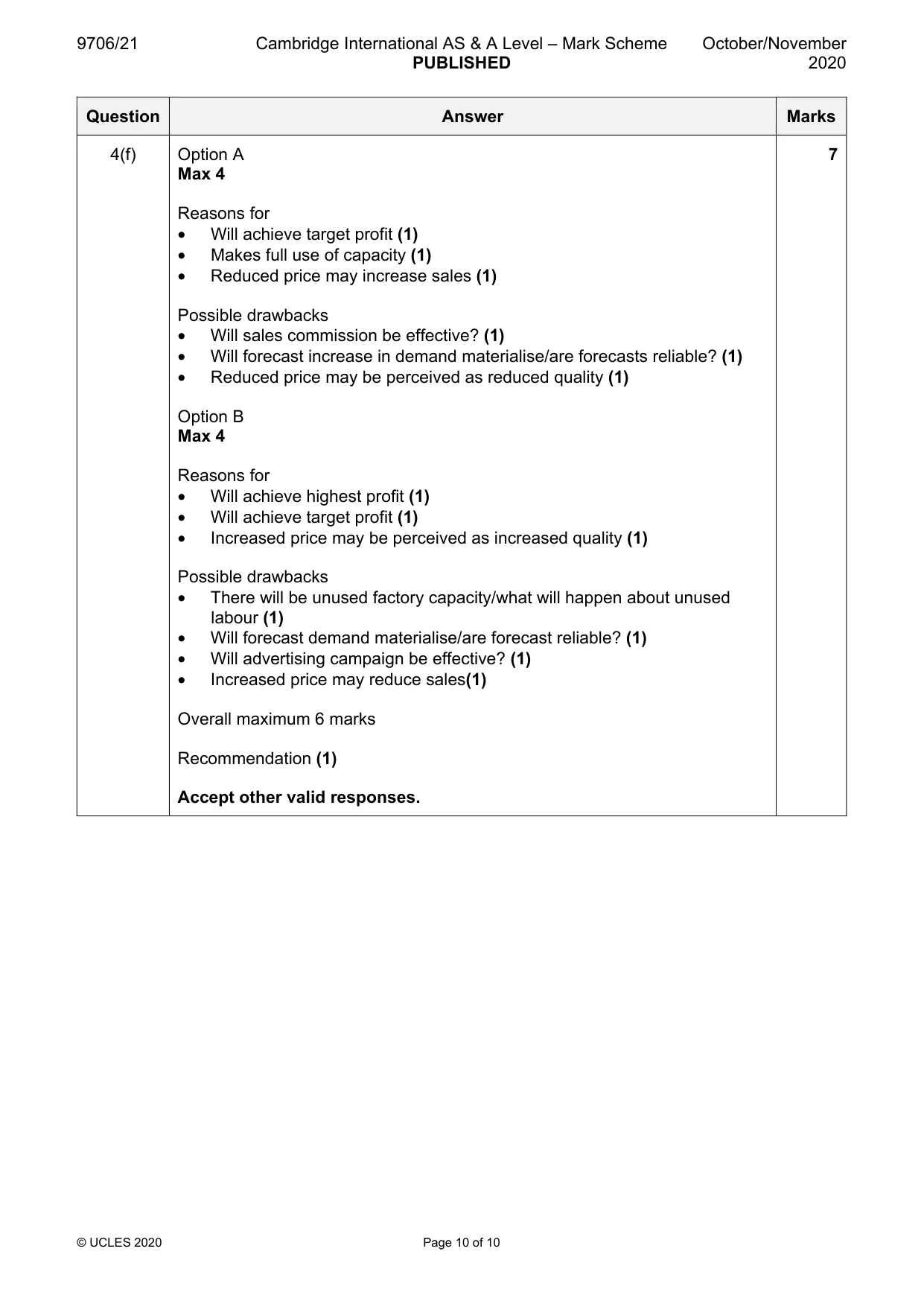Mark scheme, page 10 of 10