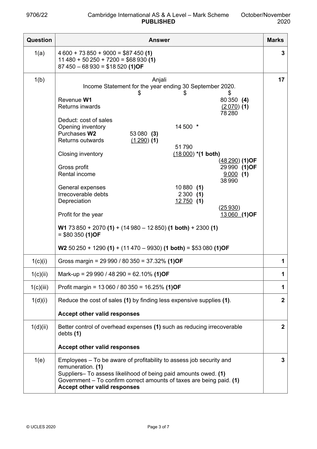 Mark scheme, page 3 of 7