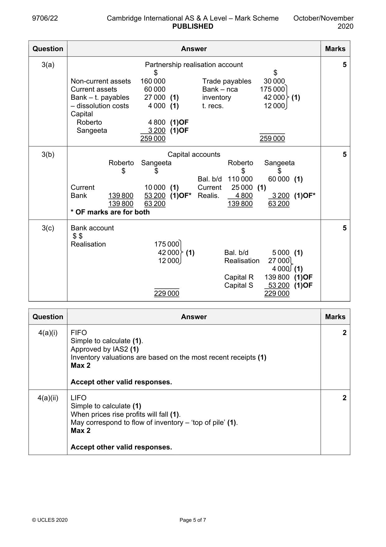 Mark scheme, page 5 of 7