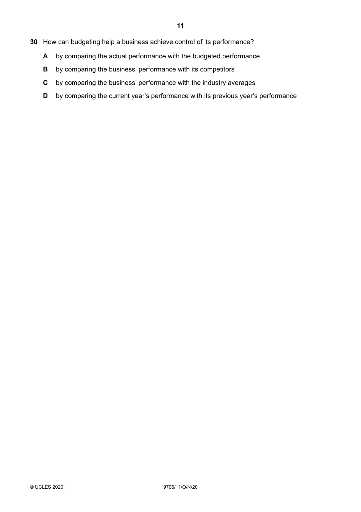 Cambridge A Level Accounting 9706 2020 Oct/Nov Paper 1 · Variant 1 question paper, page 11 of 12