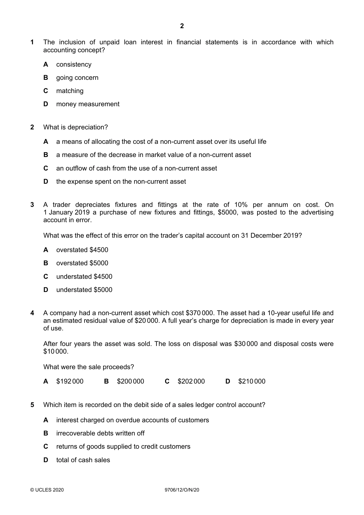 Cambridge A Level Accounting 9706 2020 Oct/Nov Paper 1 · Variant 2 question paper, page 2 of 12