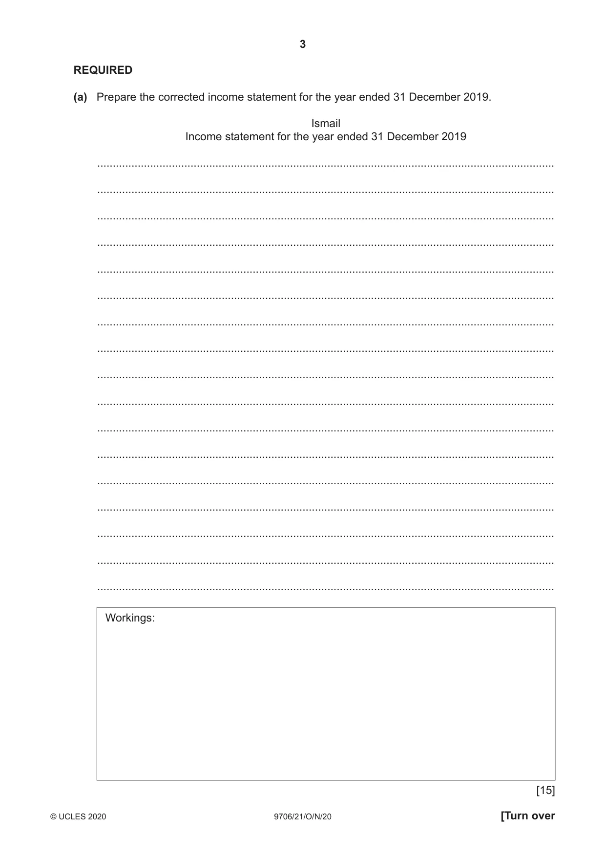 Cambridge A Level Accounting 9706 2020 Oct/Nov Paper 2 · Variant 1 question paper, page 3 of 16