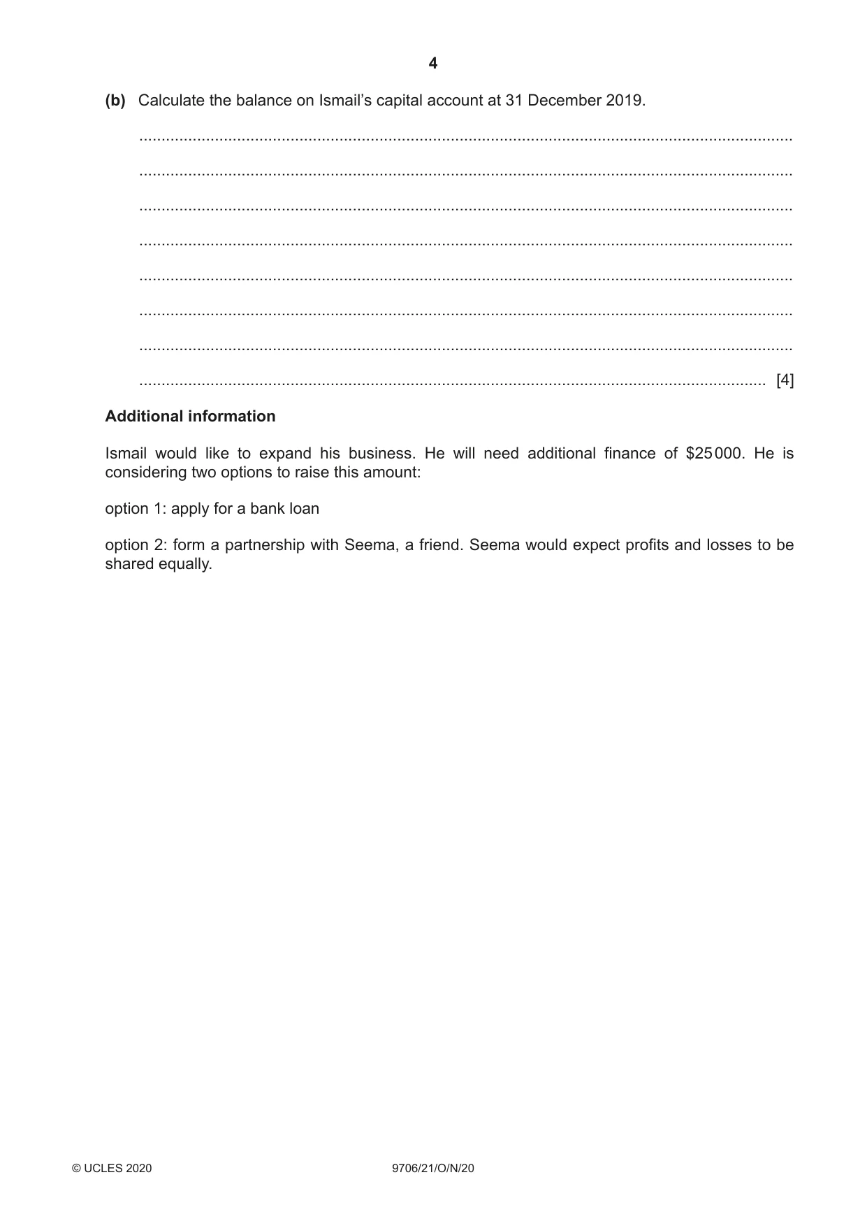 Cambridge A Level Accounting 9706 2020 Oct/Nov Paper 2 · Variant 1 question paper, page 4 of 16