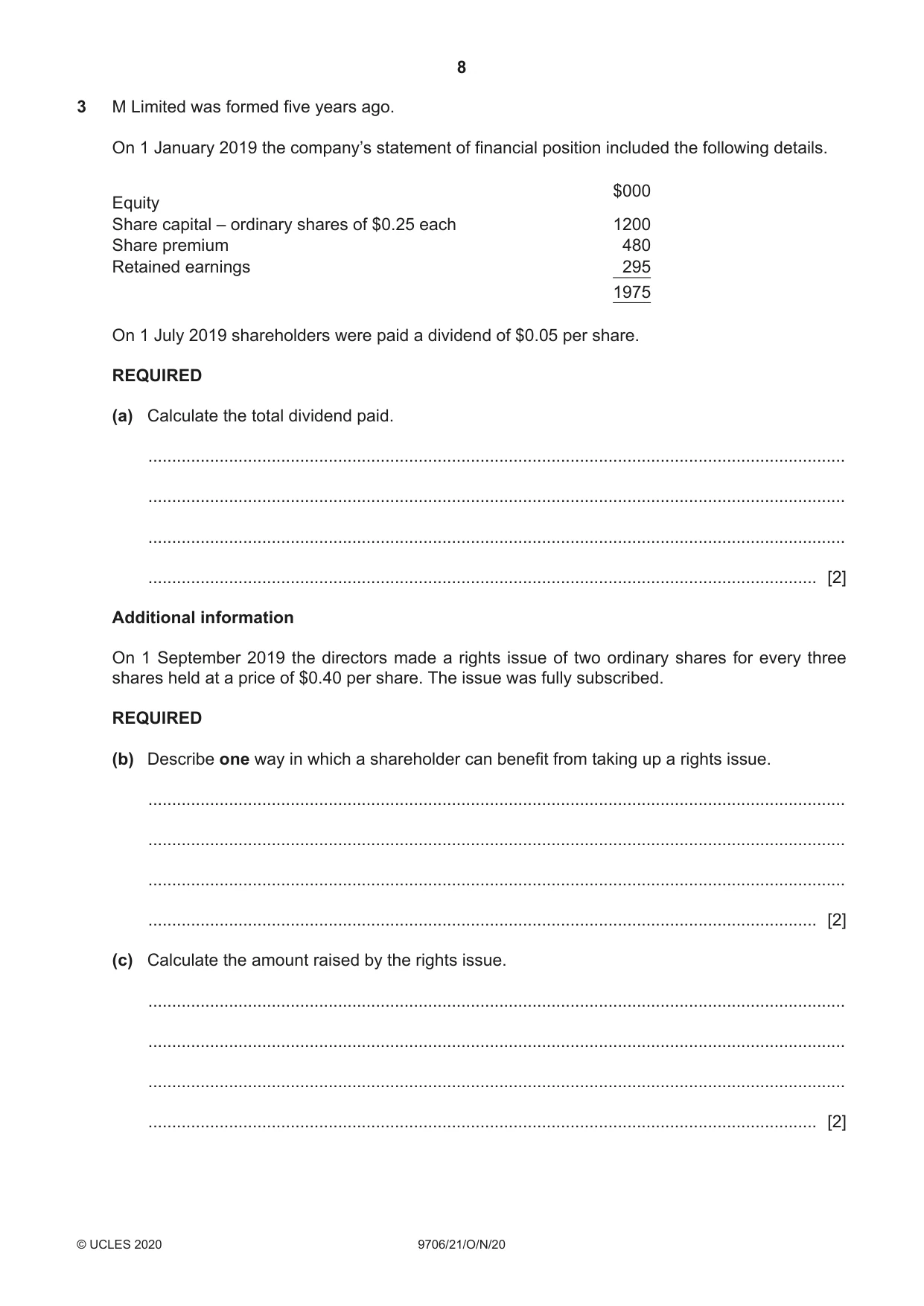 Cambridge A Level Accounting 9706 2020 Oct/Nov Paper 2 · Variant 1 question paper, page 8 of 16