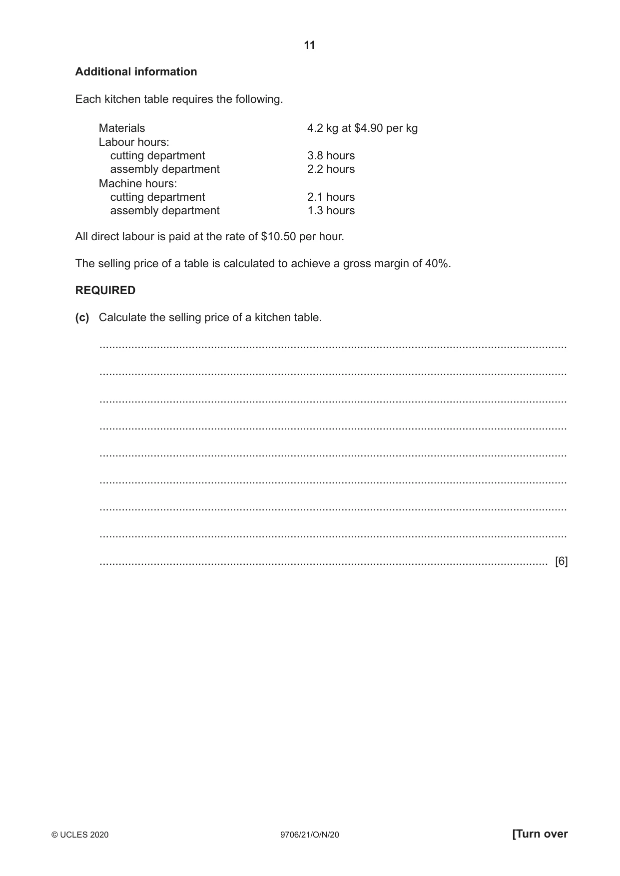 Cambridge A Level Accounting 9706 2020 Oct/Nov Paper 2 · Variant 1 question paper, page 11 of 16