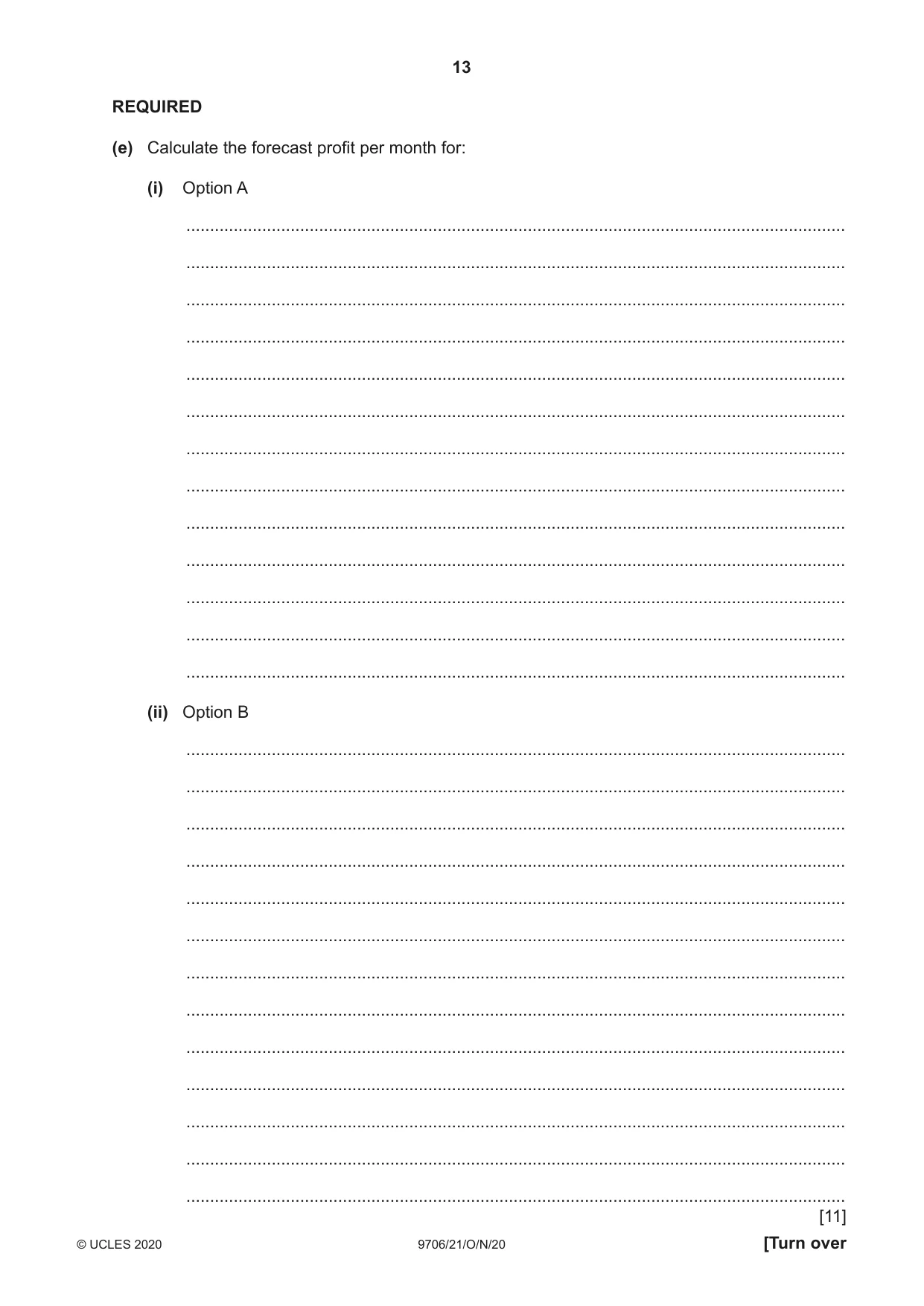 Cambridge A Level Accounting 9706 2020 Oct/Nov Paper 2 · Variant 1 question paper, page 13 of 16