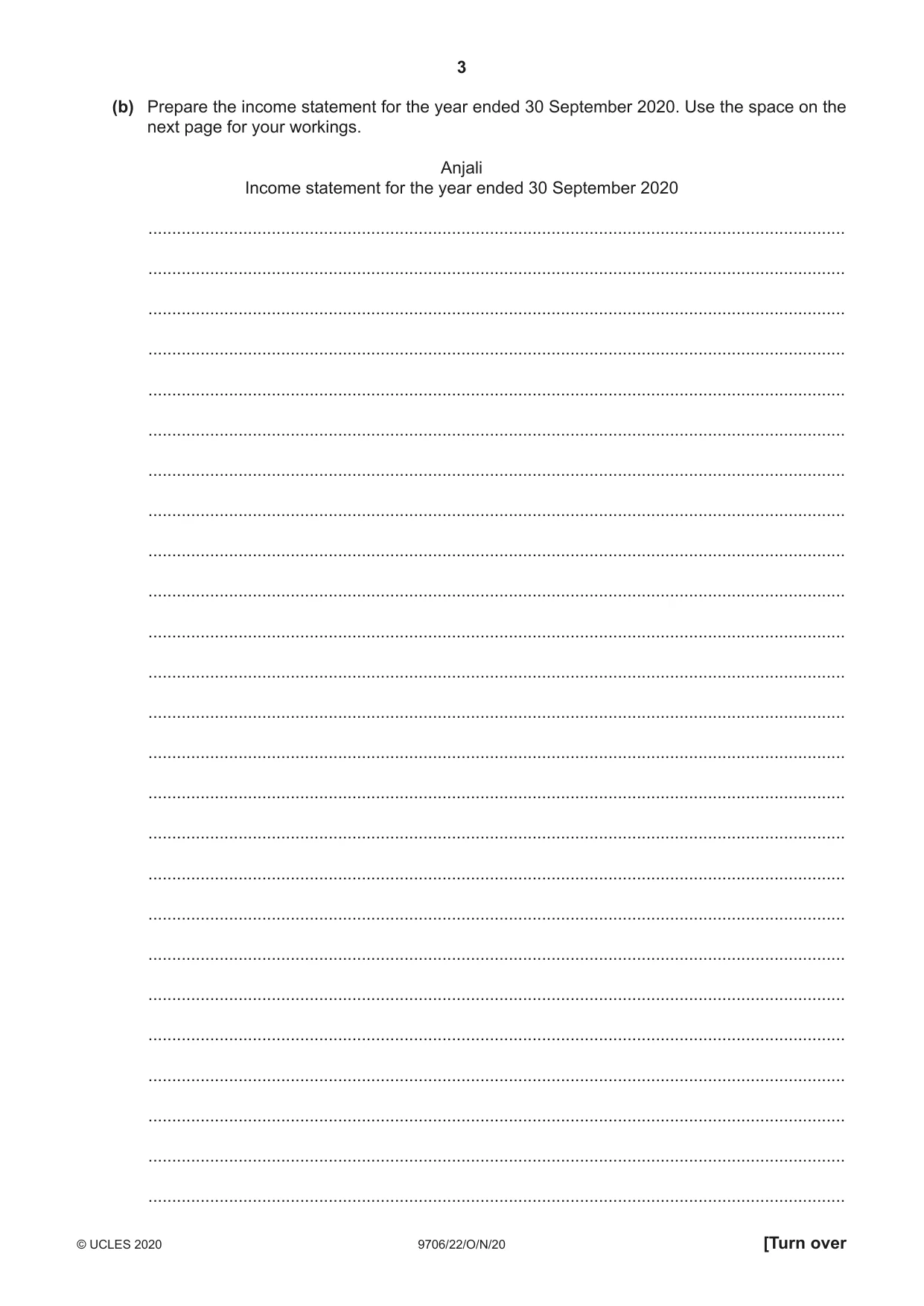 Cambridge A Level Accounting 9706 2020 Oct/Nov Paper 2 · Variant 2 question paper, page 3 of 16